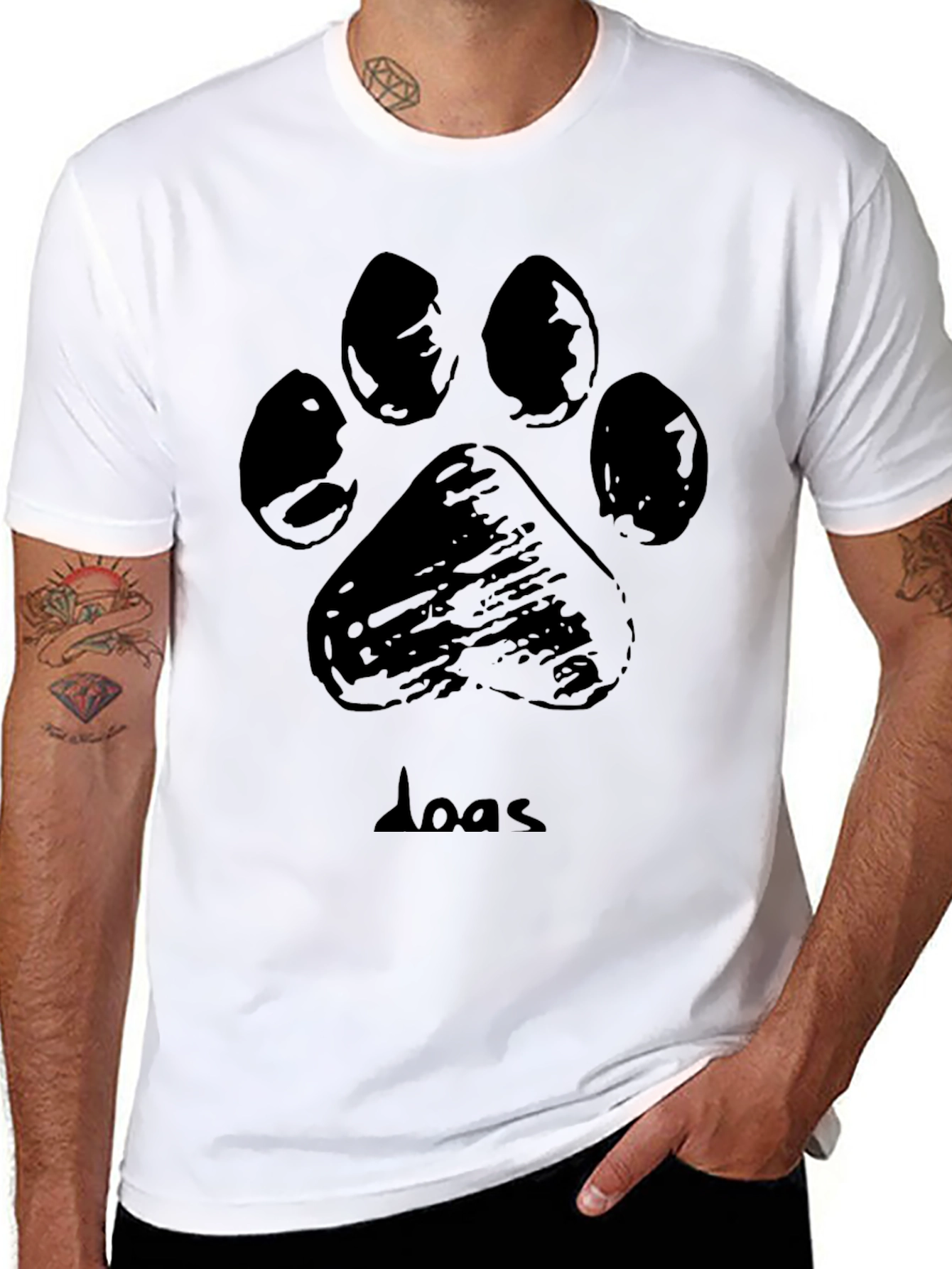 Dog Paw Print Graphic T-Shirt - Black