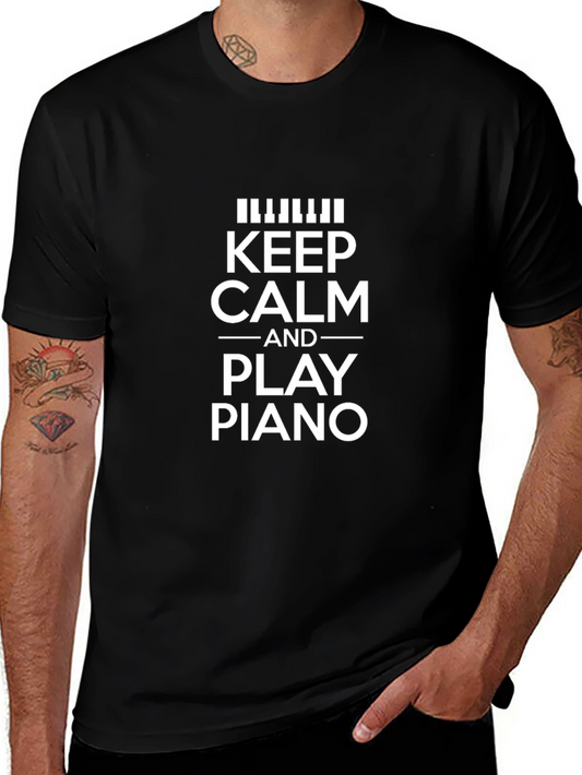 Keep Calm and Play Piano Black T-Shirt