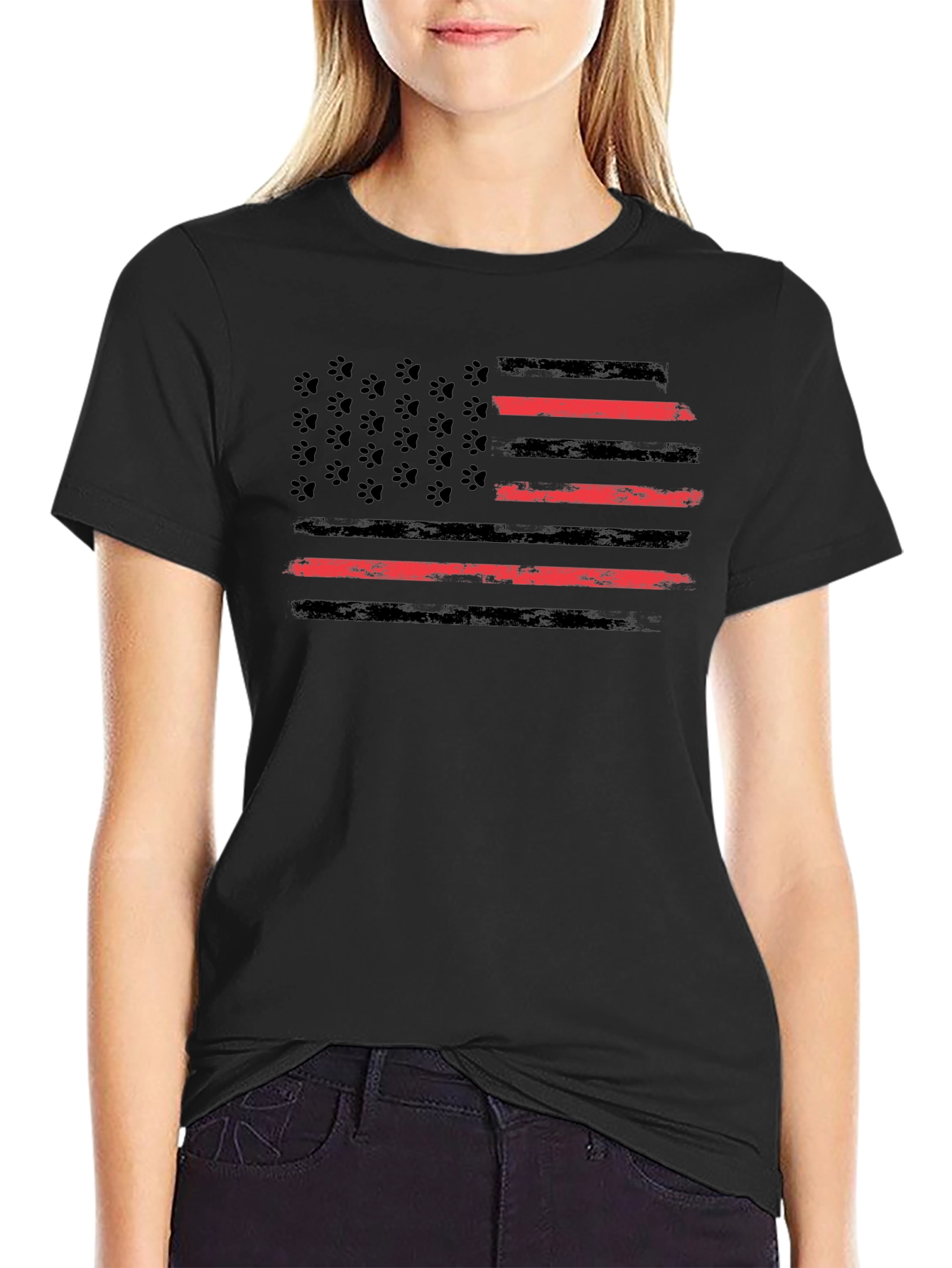 Paw Print Flag T-Shirt - Patriotic Dog Lover Tee