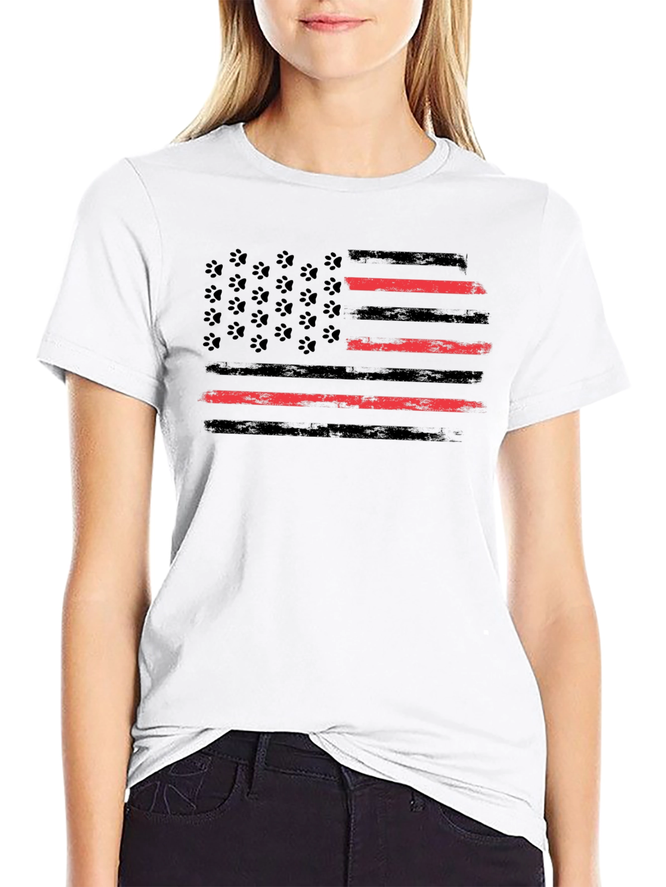 Paw Print Flag T-Shirt - Patriotic Dog Lover Tee