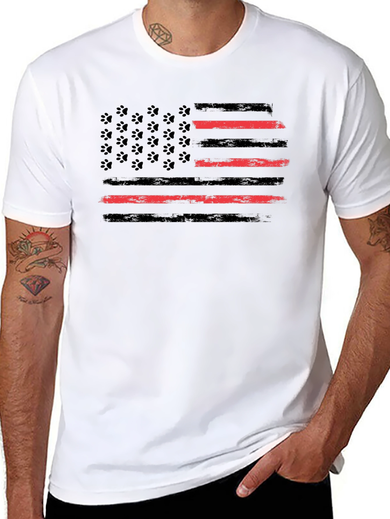 Paw Print Flag T-Shirt - Patriotic Dog Lover Tee