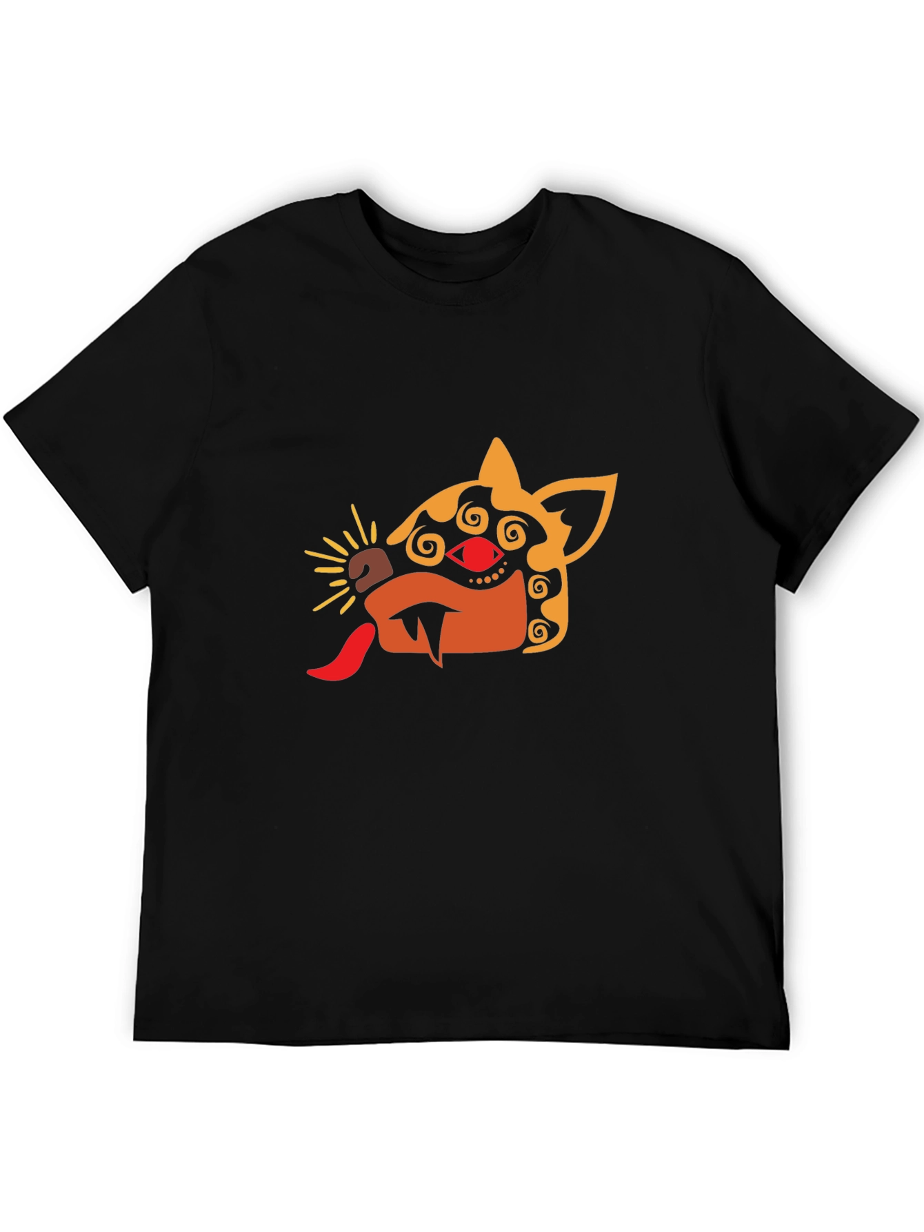 Mens Black T-Shirt with Aztec-Inspired Animal Design