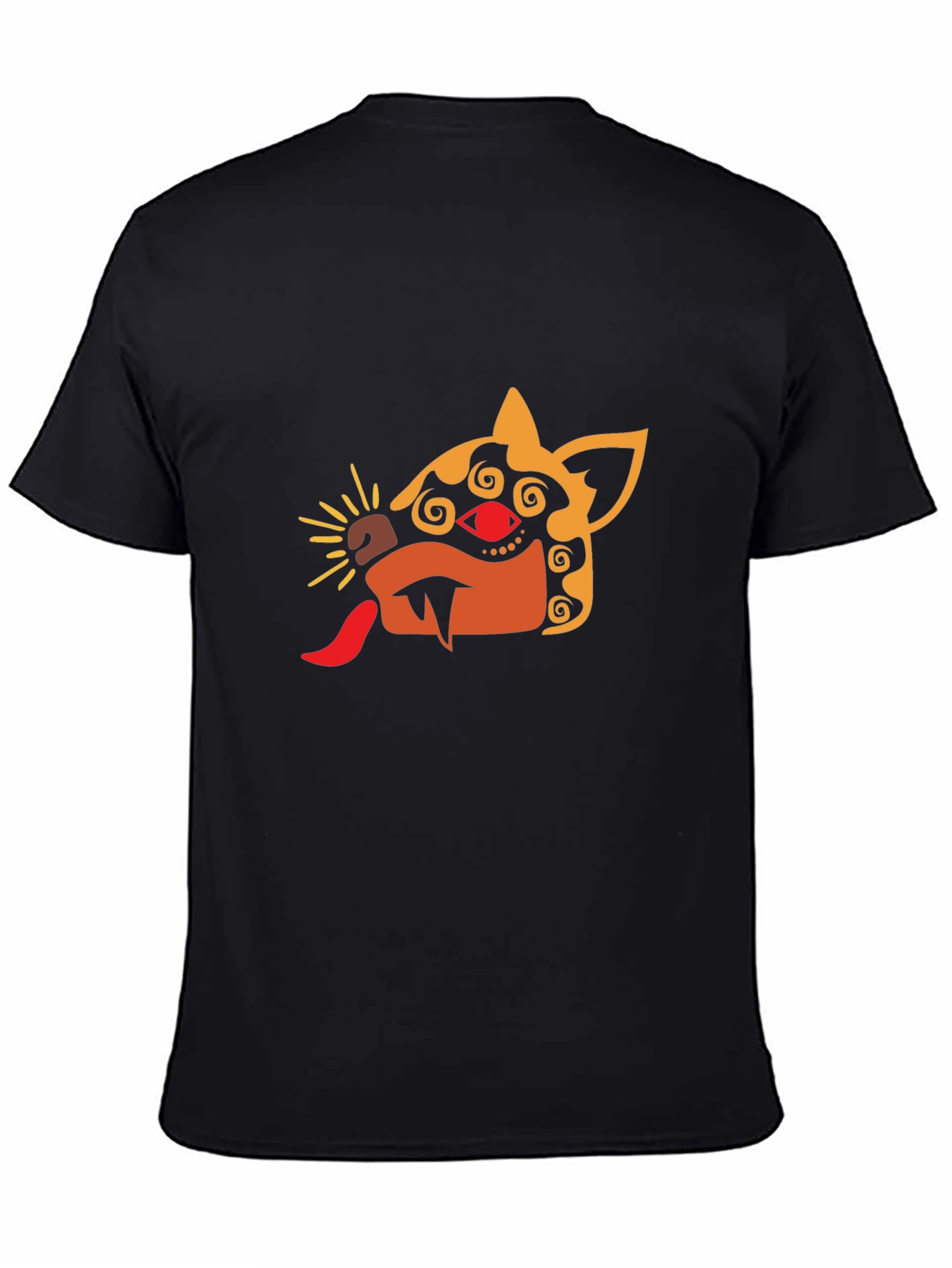 Mens Black T-Shirt with Aztec-Inspired Animal Design
