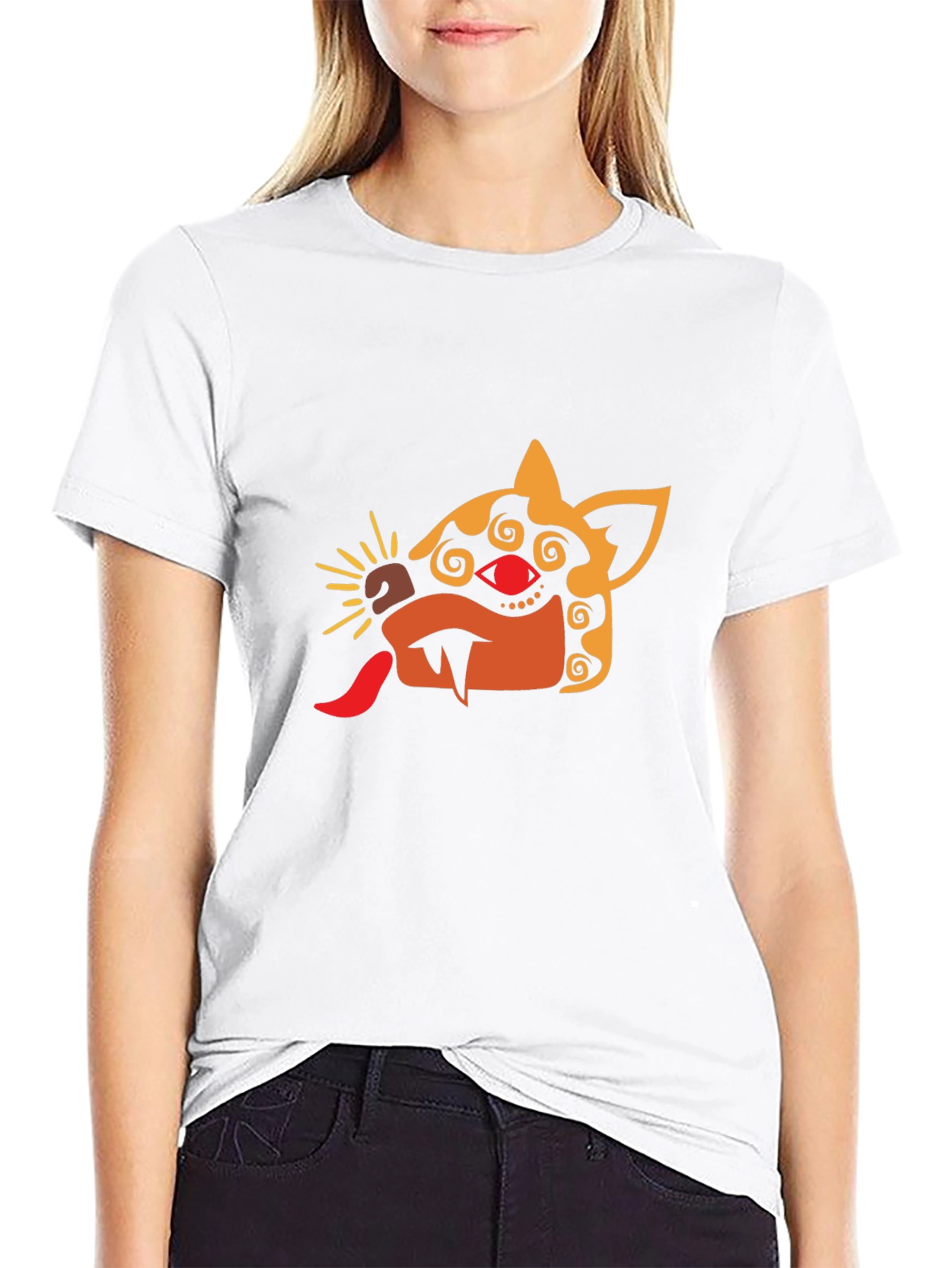 Mens Black T-Shirt with Aztec-Inspired Animal Design
