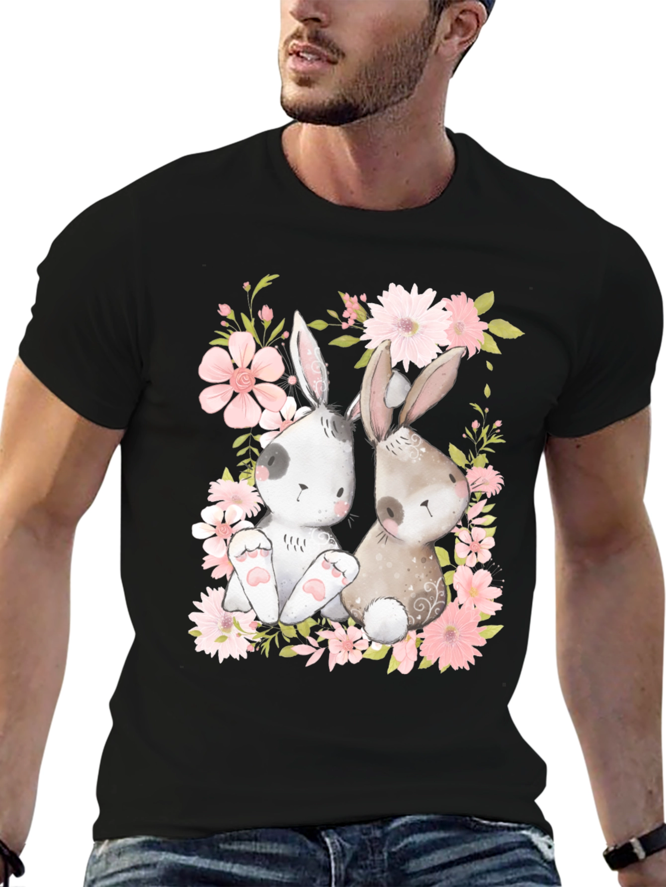 Cute Bunny Floral T-Shirt - Spring Easter Tee