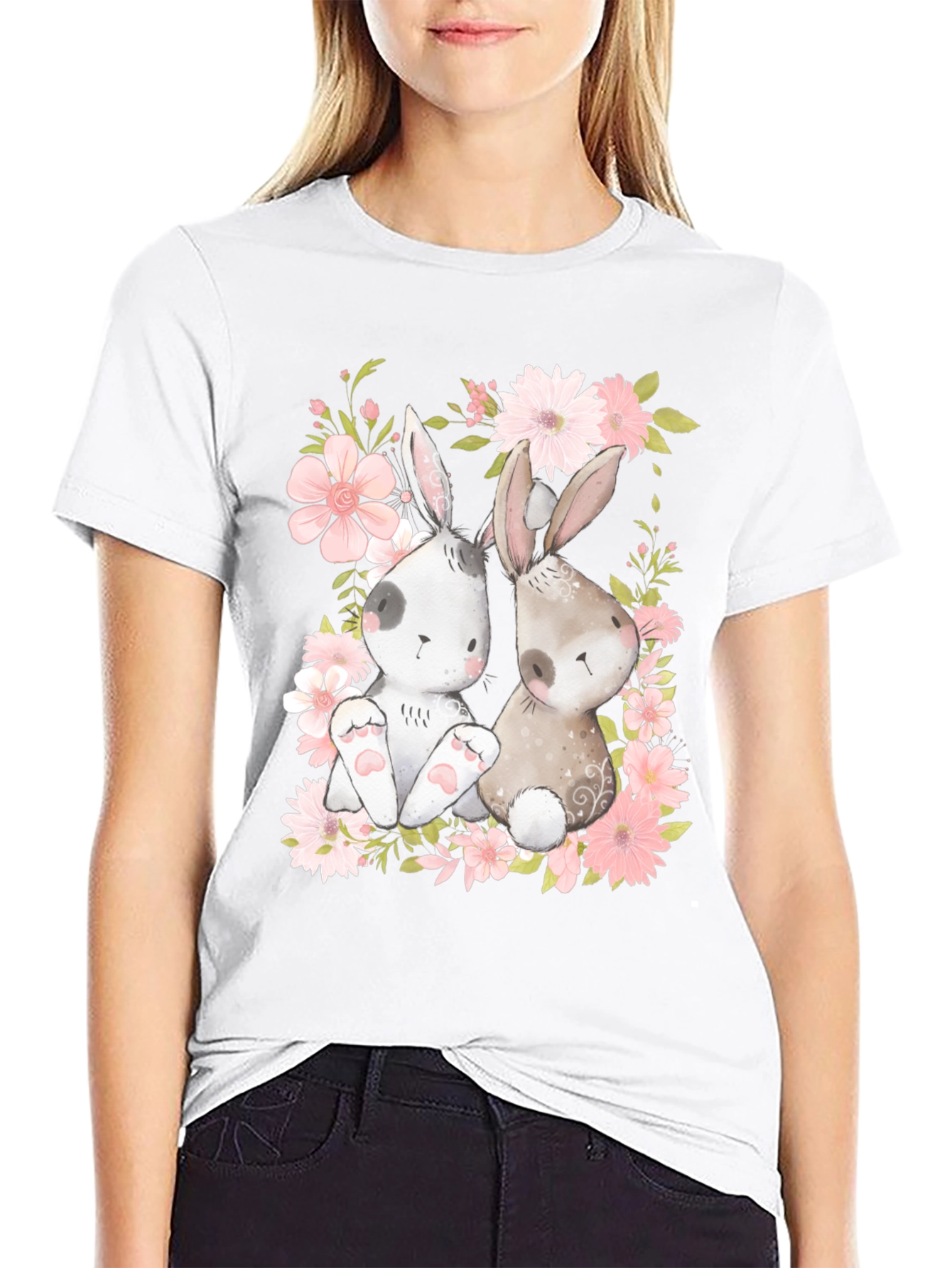 Cute Bunny Floral T-Shirt - Spring Easter Tee