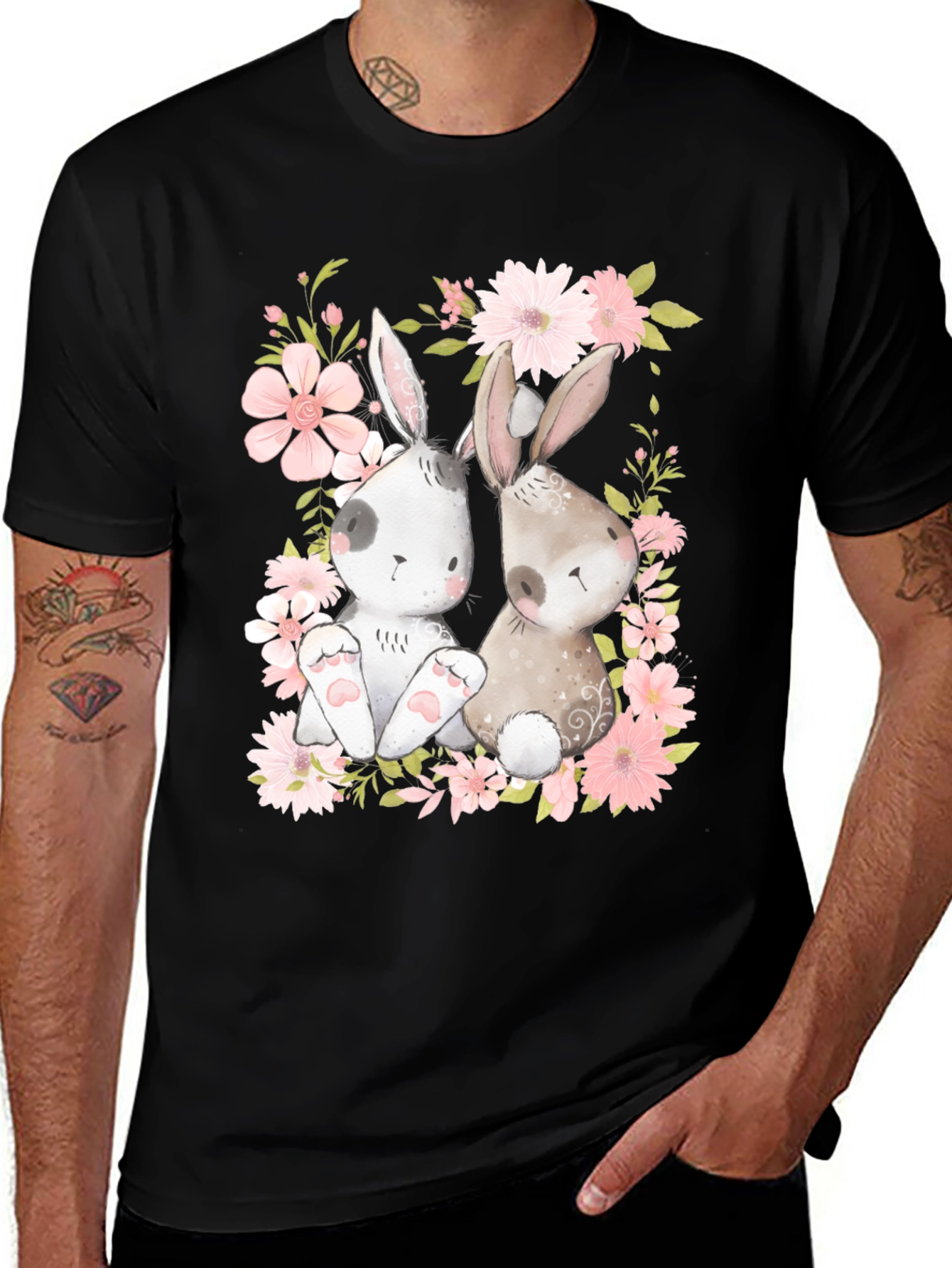 Cute Bunny Floral T-Shirt - Spring Easter Tee