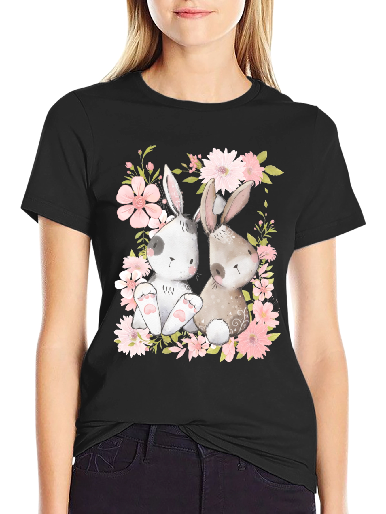 Cute Bunny Floral T-Shirt - Spring Easter Tee