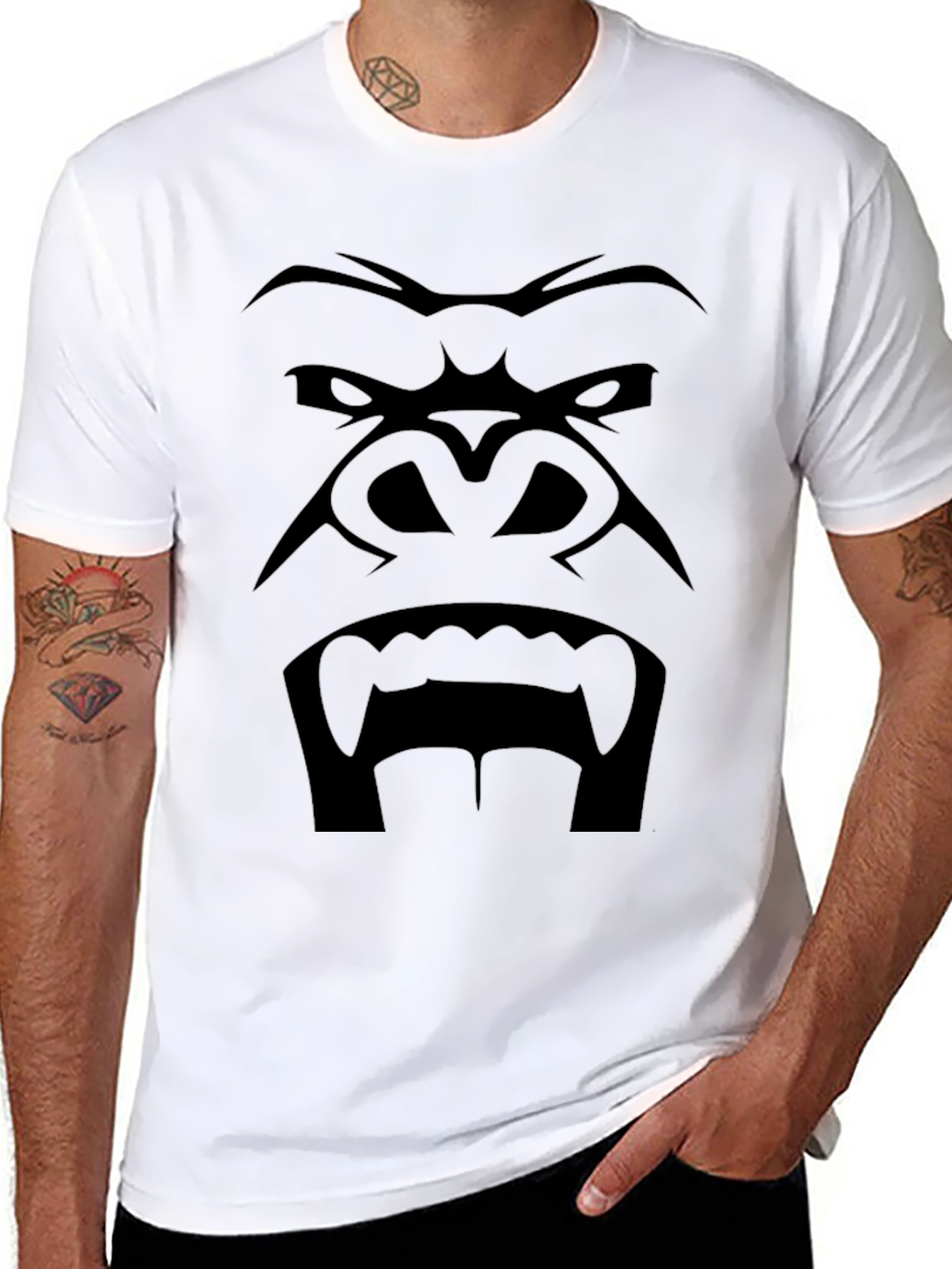 Mens Black Gorilla Face Graphic T-Shirt