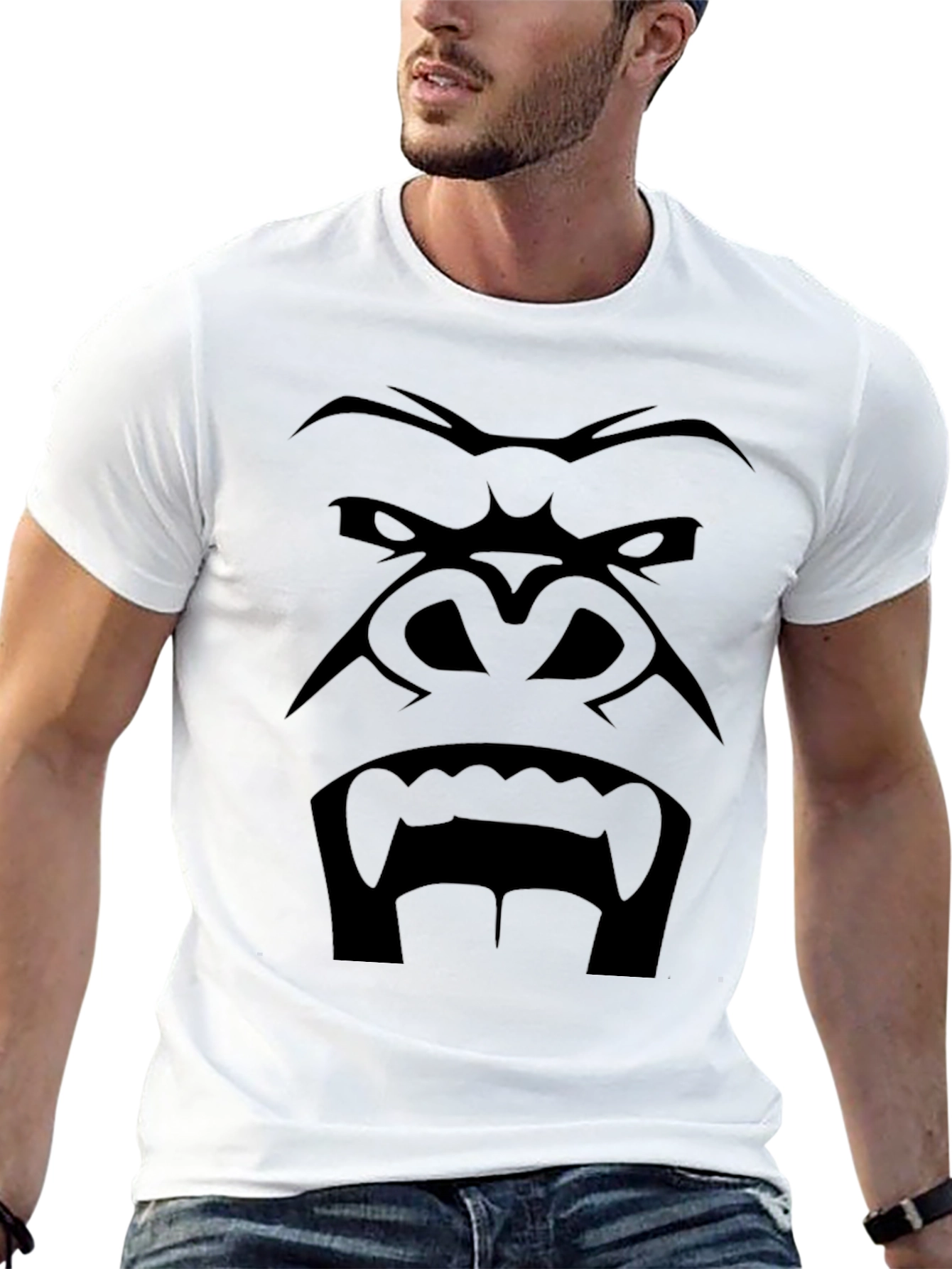 Mens Black Gorilla Face Graphic T-Shirt
