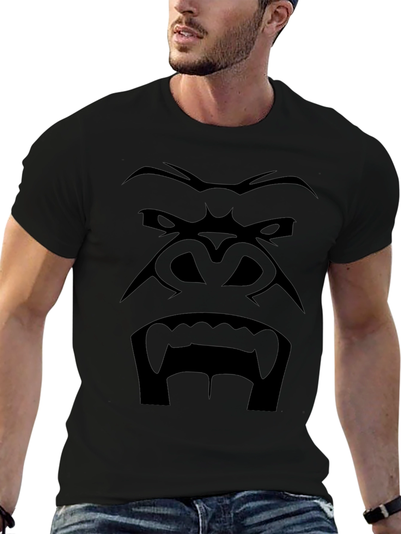 Mens Black Gorilla Face Graphic T-Shirt
