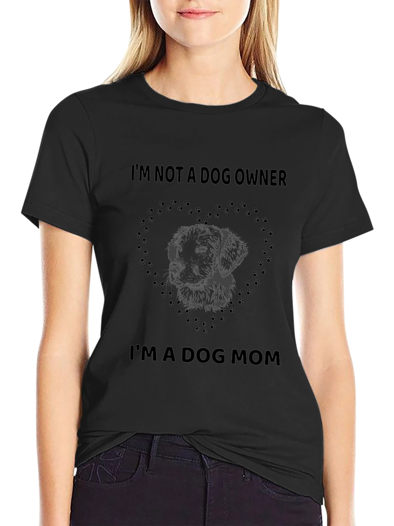 Dog Mom Graphic Tee - Black Cotton T-Shirt