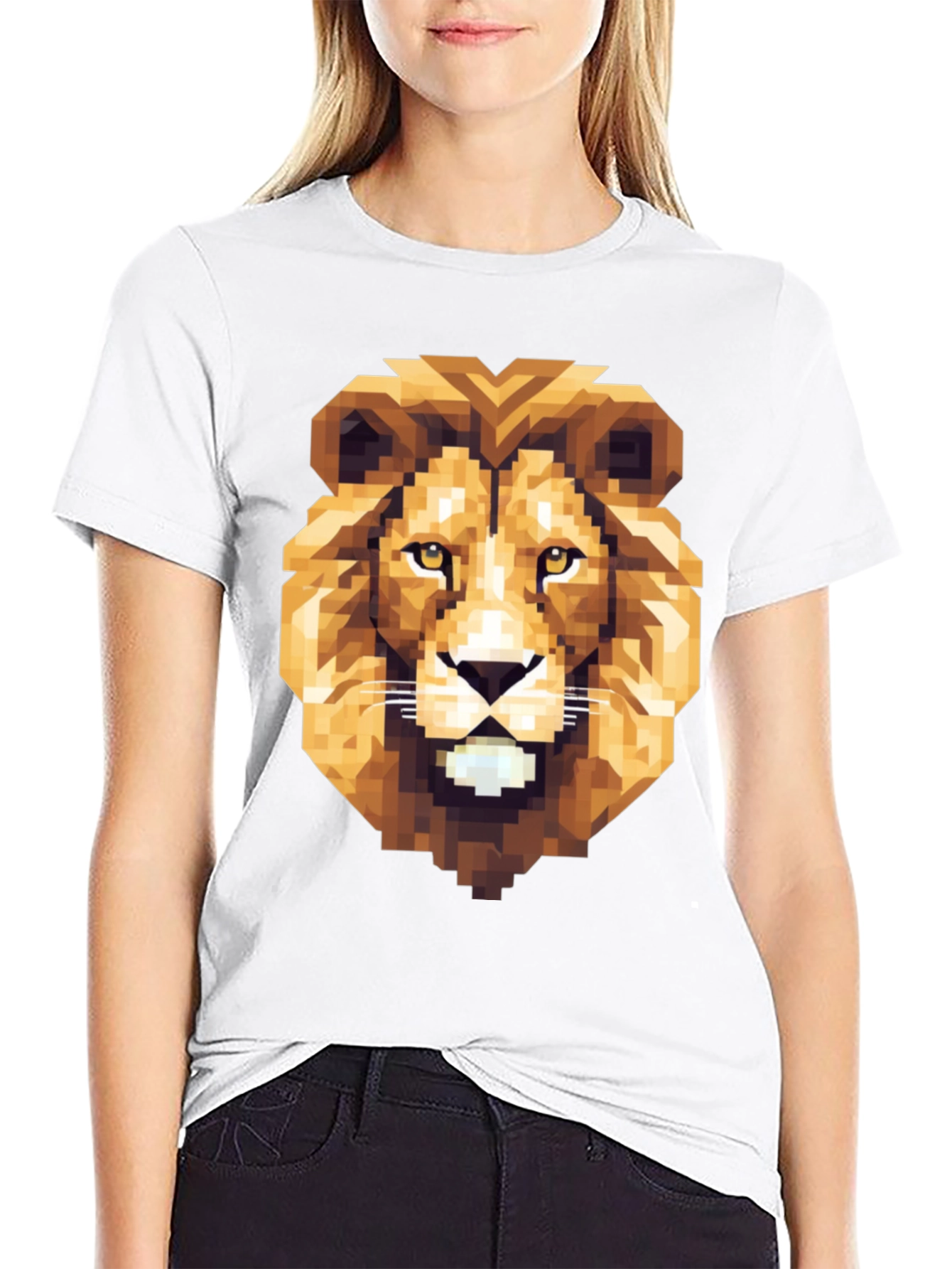 Pixelated Lion Graphic Tee - Bold Black Shirt