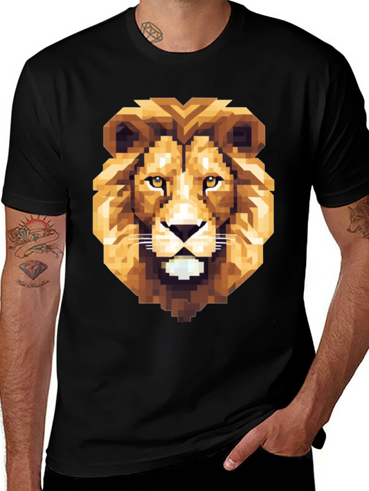 Pixelated Lion Graphic Tee - Bold Black Shirt