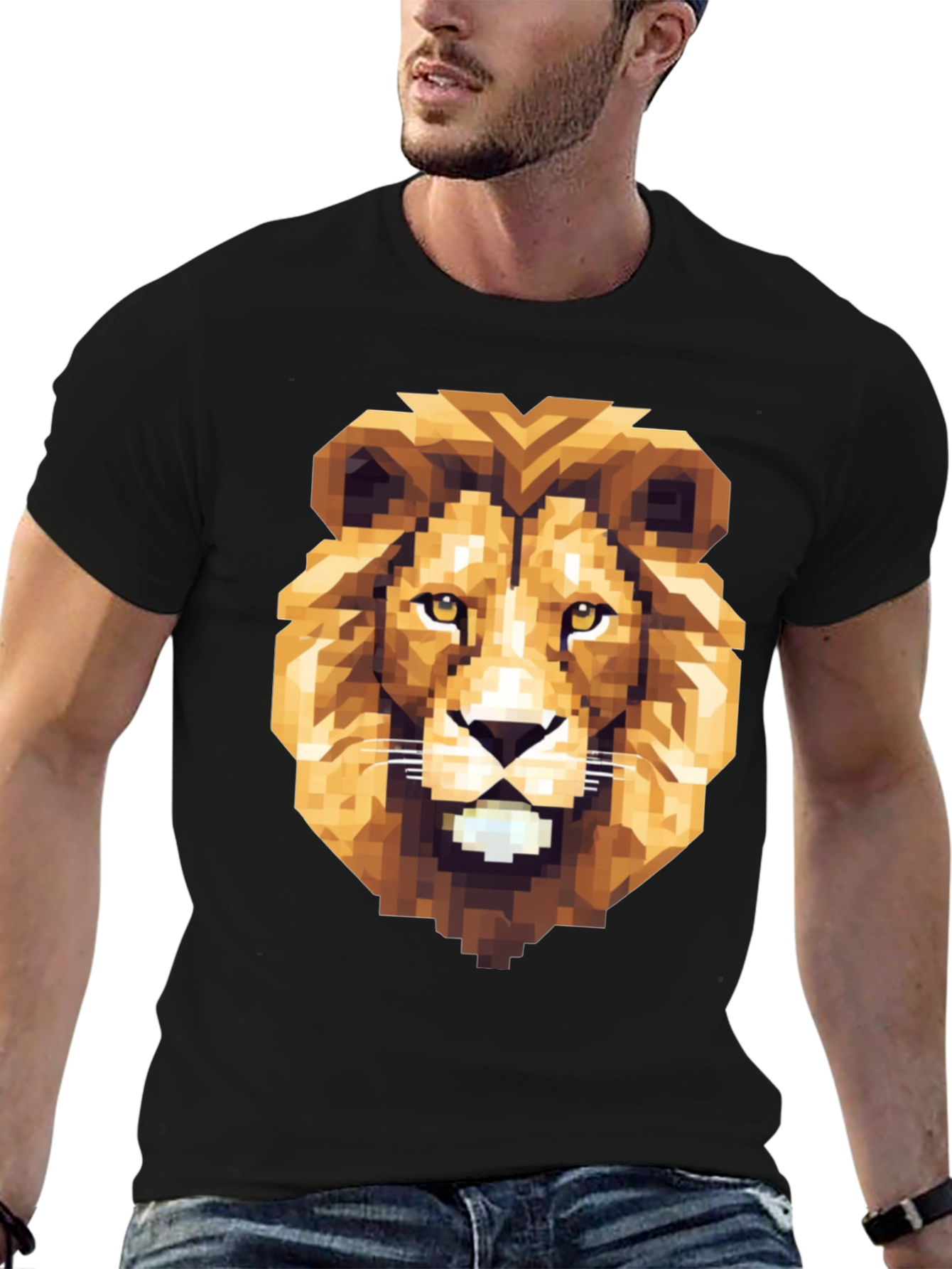 Pixelated Lion Graphic Tee - Bold Black Shirt