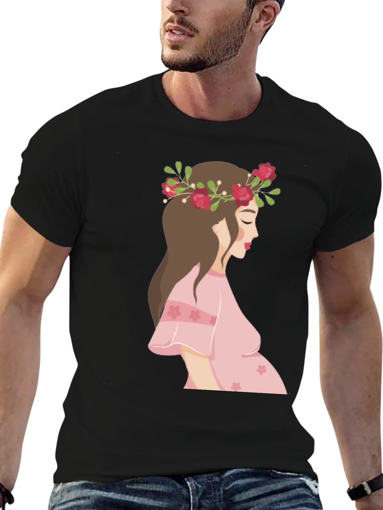 Stylish Maternity T-Shirt with Floral Design