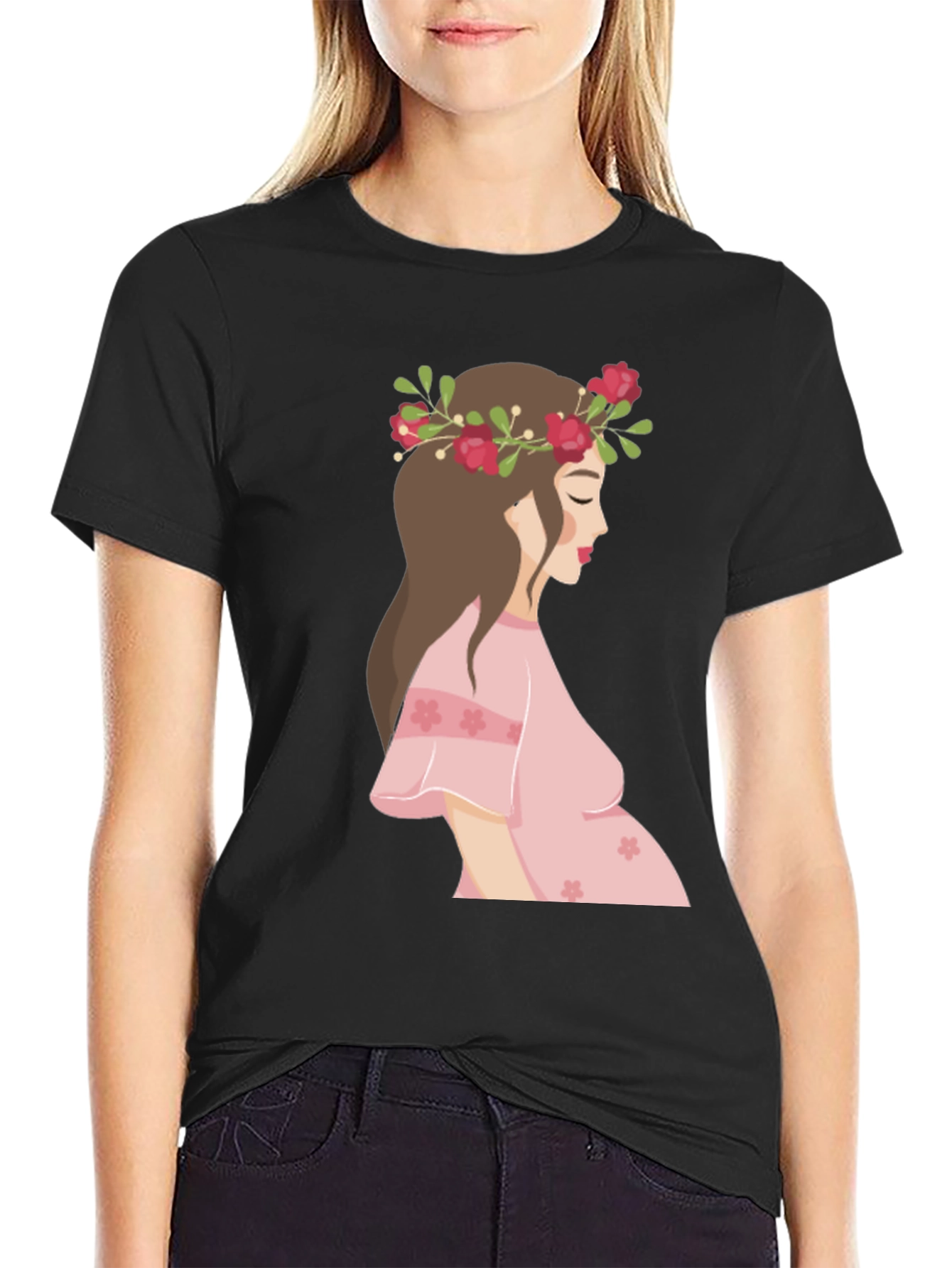 Stylish Maternity T-Shirt with Floral Design