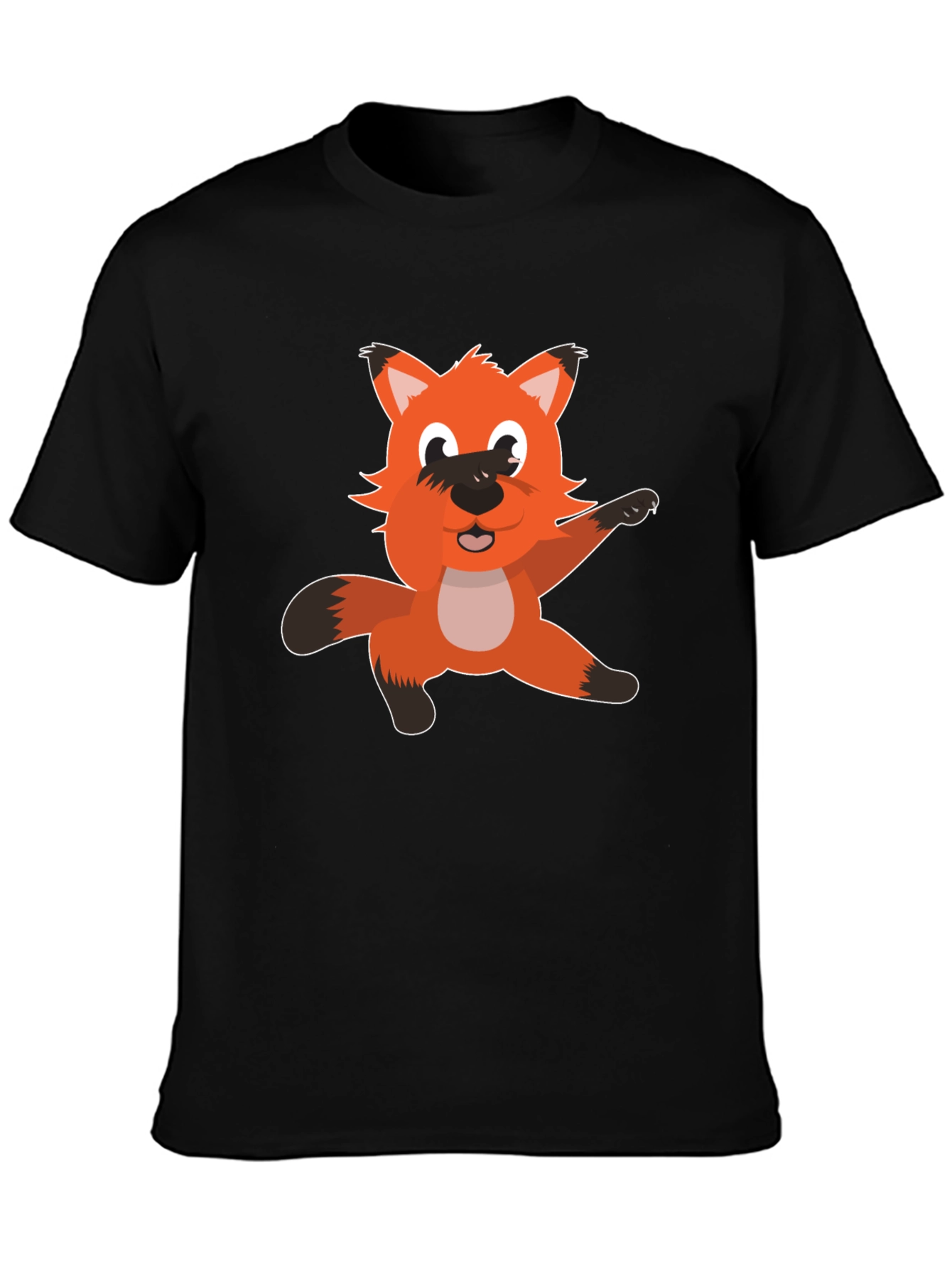 Cartoon Fox Graphic T-Shirt - Black Cotton Tee