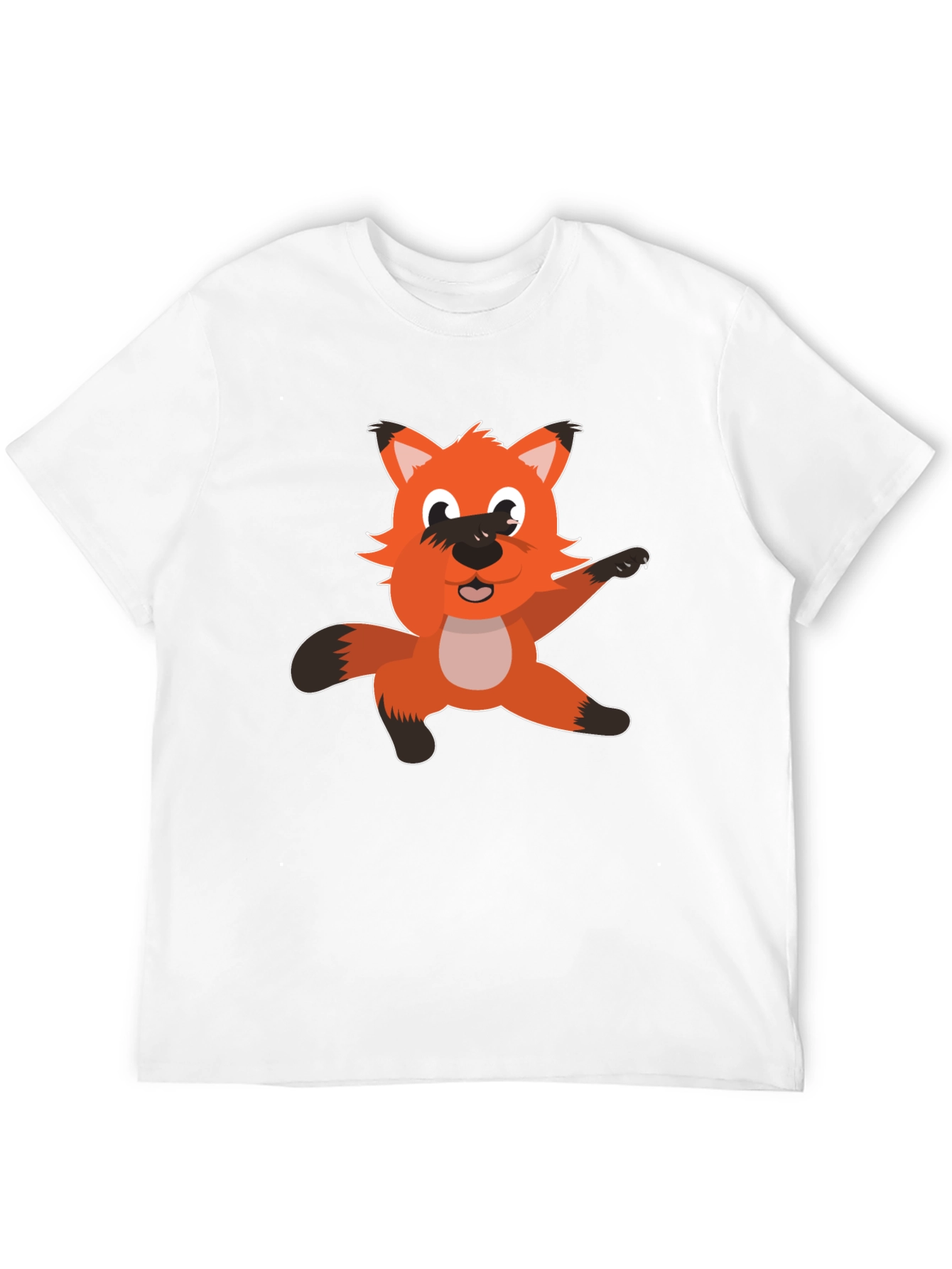 Cartoon Fox Graphic T-Shirt - Black Cotton Tee