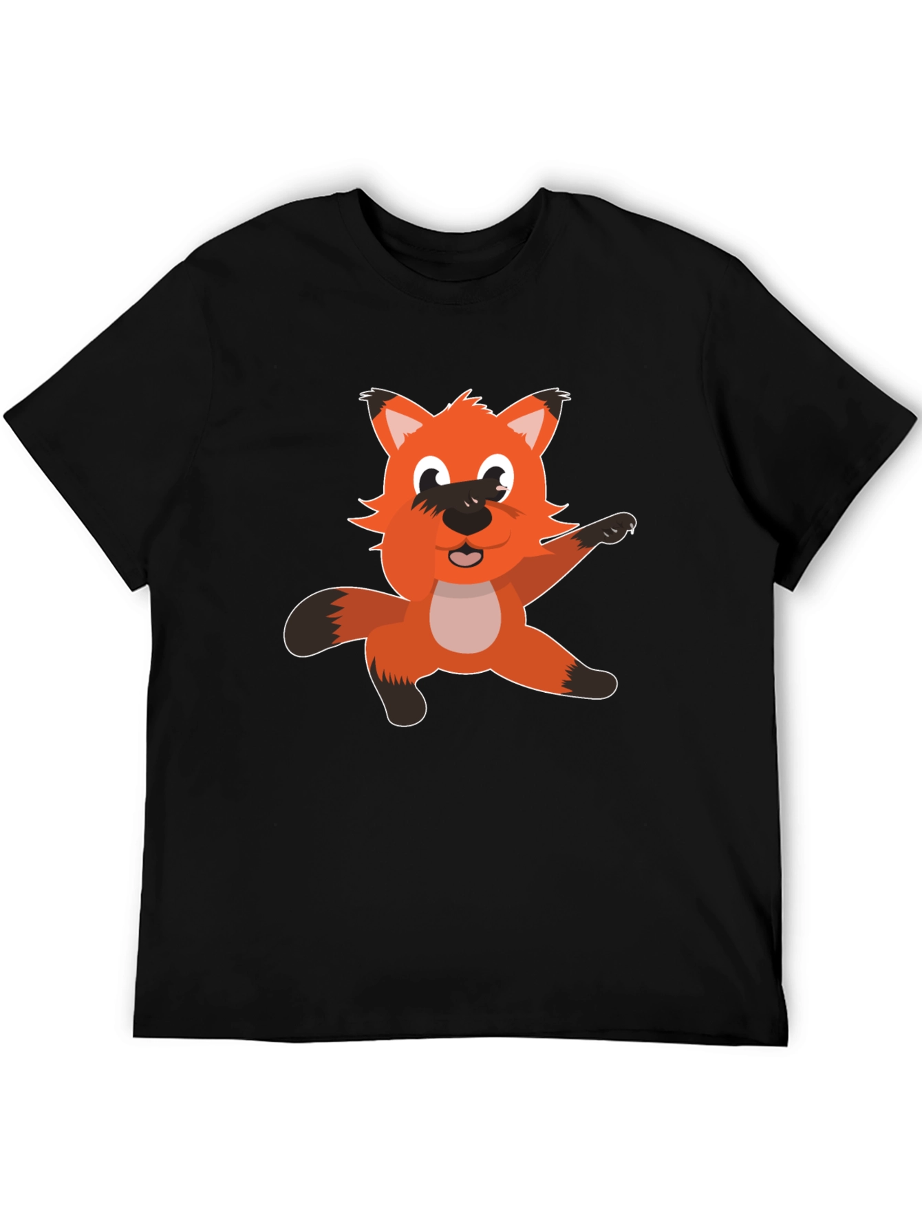 Cartoon Fox Graphic T-Shirt - Black Cotton Tee