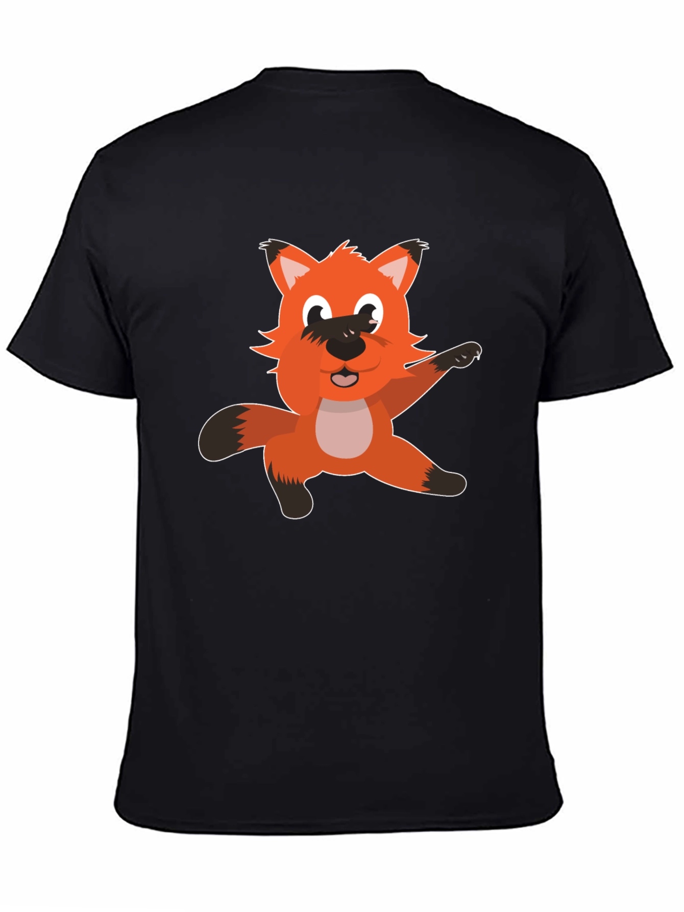 Cartoon Fox Graphic T-Shirt - Black Cotton Tee