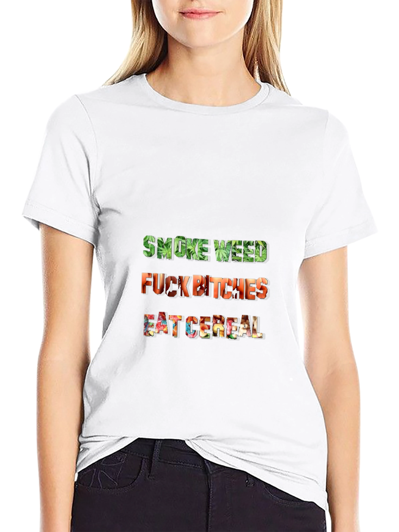 Smoke Weed F*ck Bitches Eat Cereal Mens Black T-Shirt