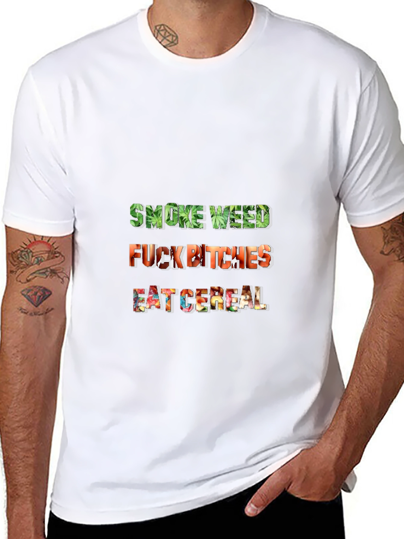 Smoke Weed F*ck Bitches Eat Cereal Mens Black T-Shirt