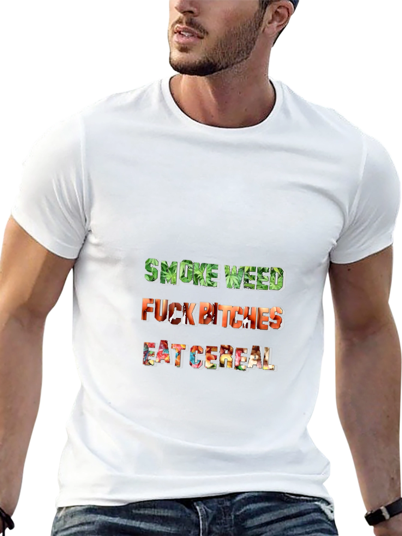Smoke Weed F*ck Bitches Eat Cereal Mens Black T-Shirt