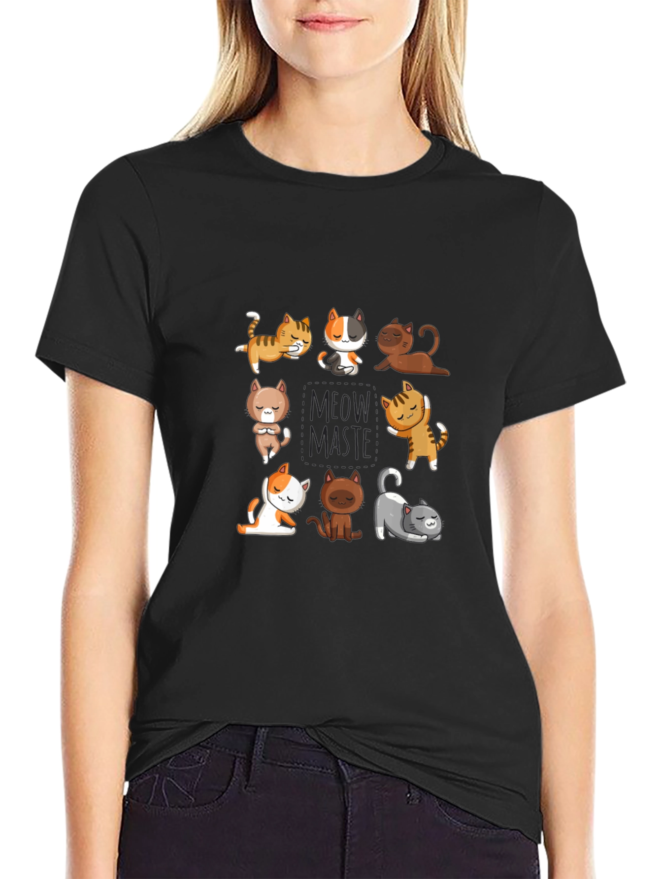 Yoga Cats Black T-Shirt - Meow Master