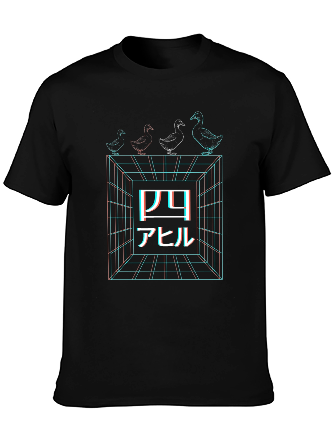 Retro Japanese Four Ducks Black T-Shirt