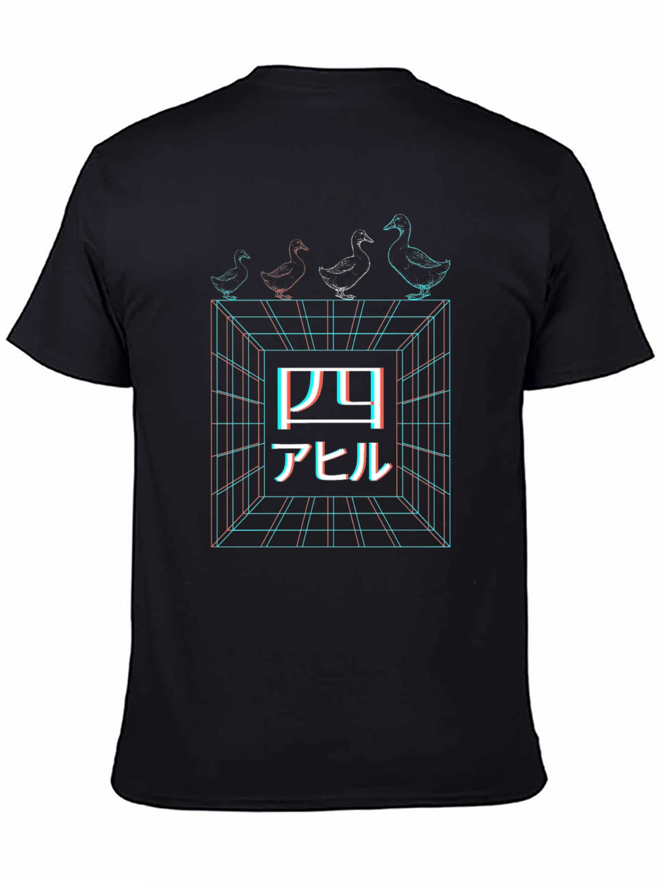 Retro Japanese Four Ducks Black T-Shirt