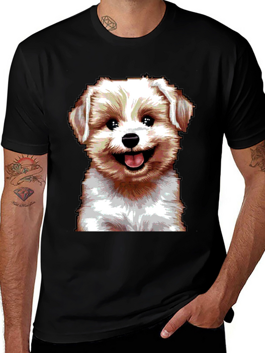 Cute Dog Graphic Tee - Black Cotton Blend