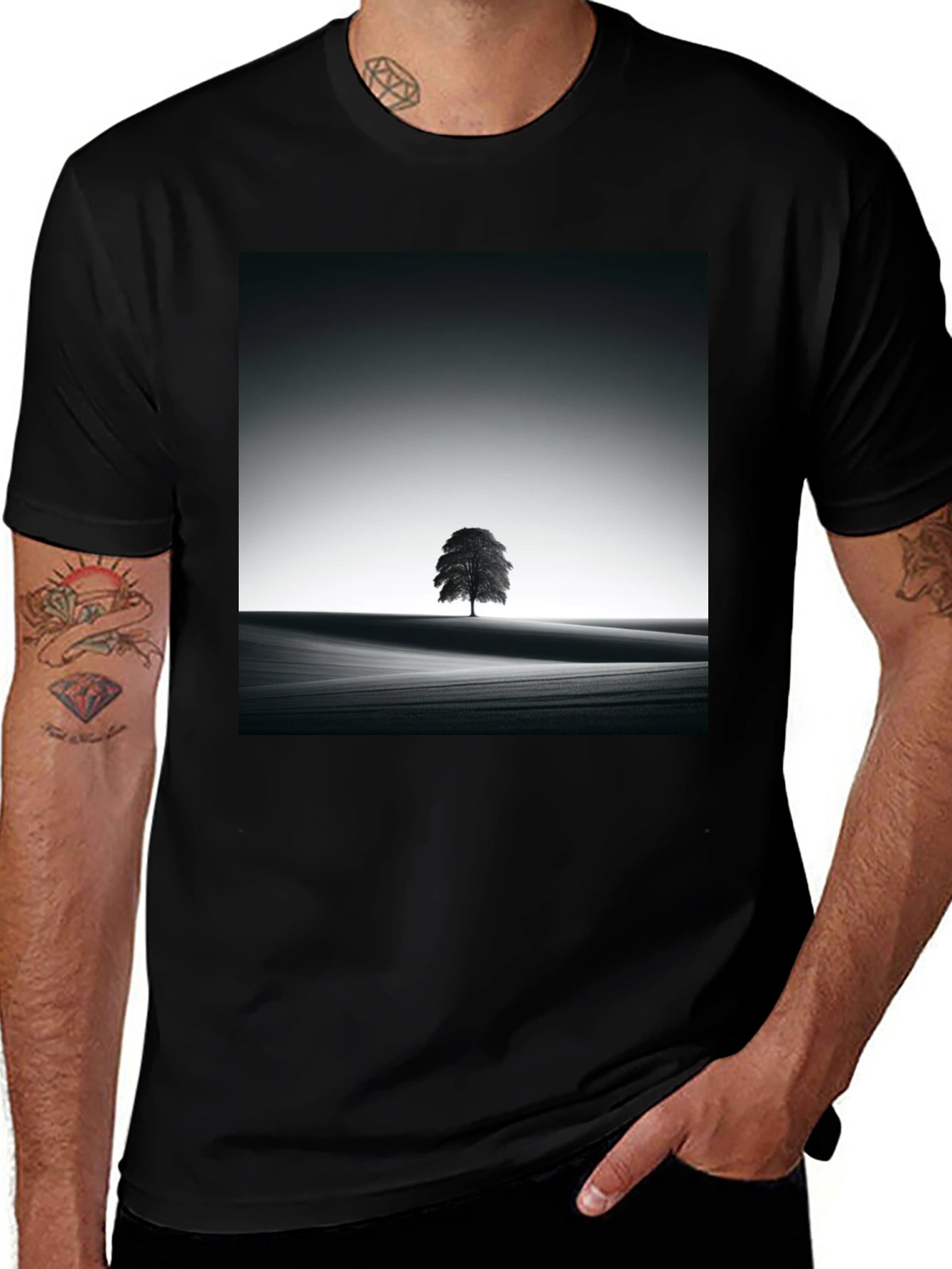 Monochrome Tree Graphic Tee - Artistic Menswear