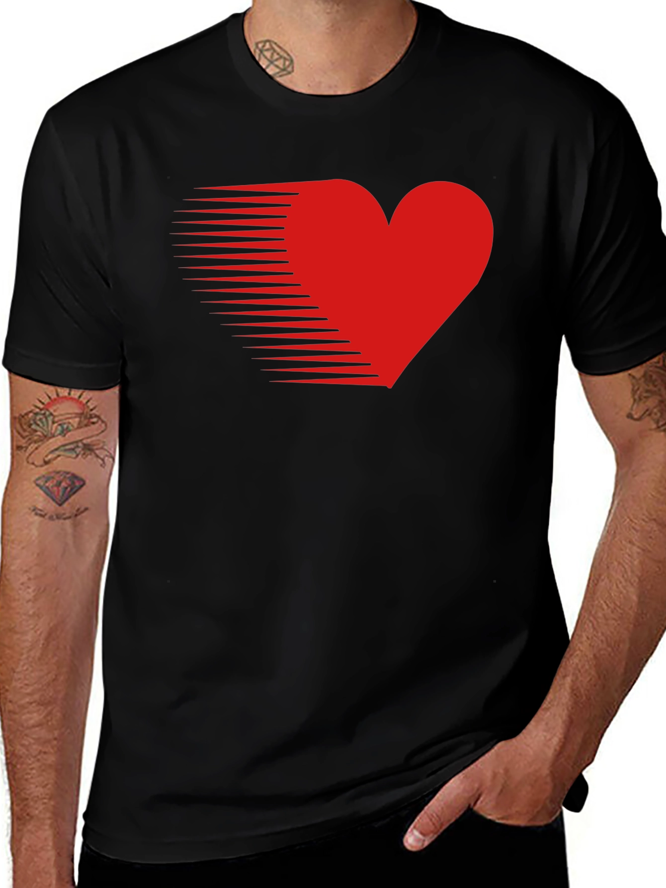 Mens Black T-Shirt with Red Speed Heart Design