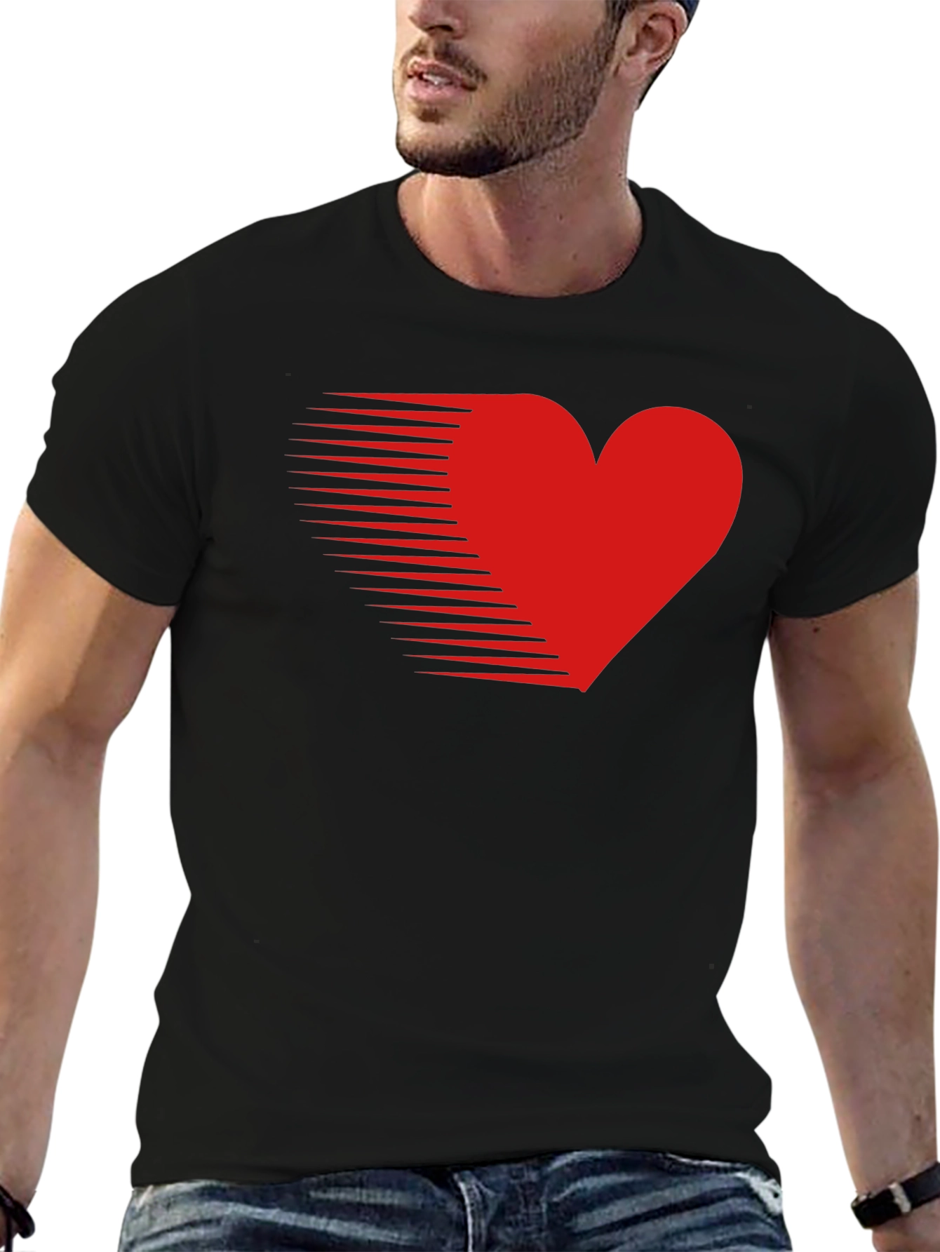 Mens Black T-Shirt with Red Speed Heart Design