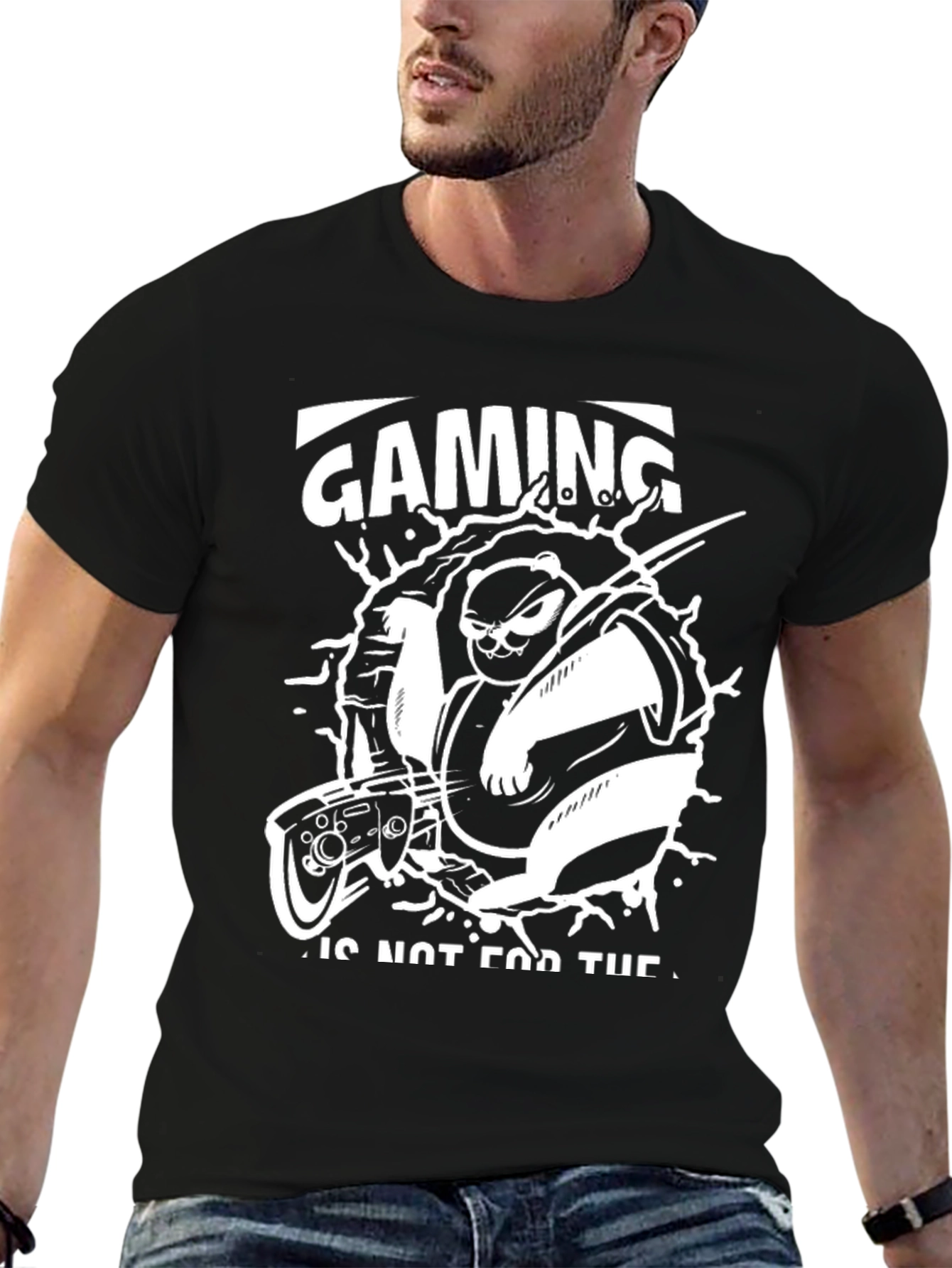 Gaming Panda T-Shirt: Black Graphic Tee for Gamers