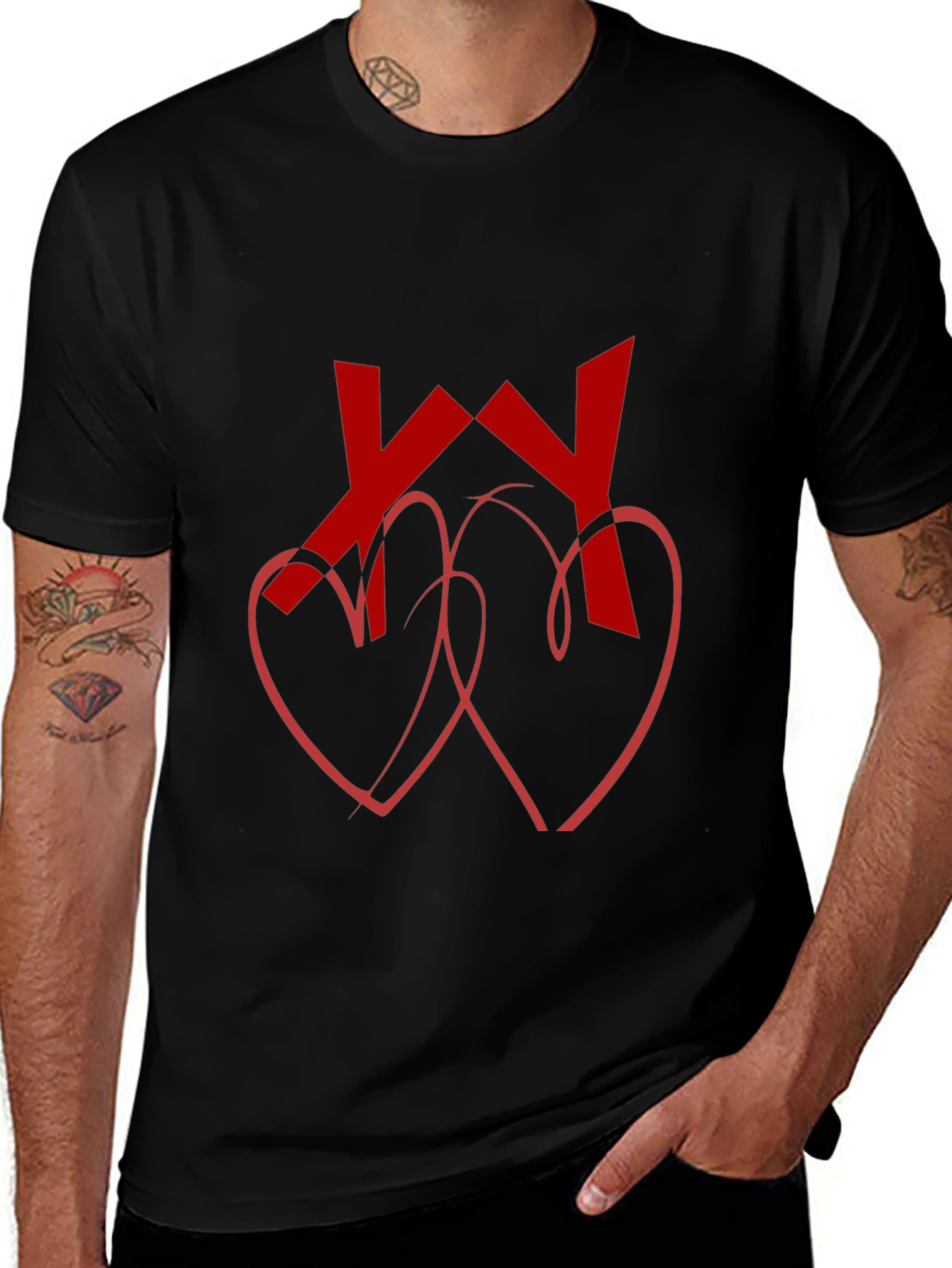 Heart & Initial Graphic Tee - Black