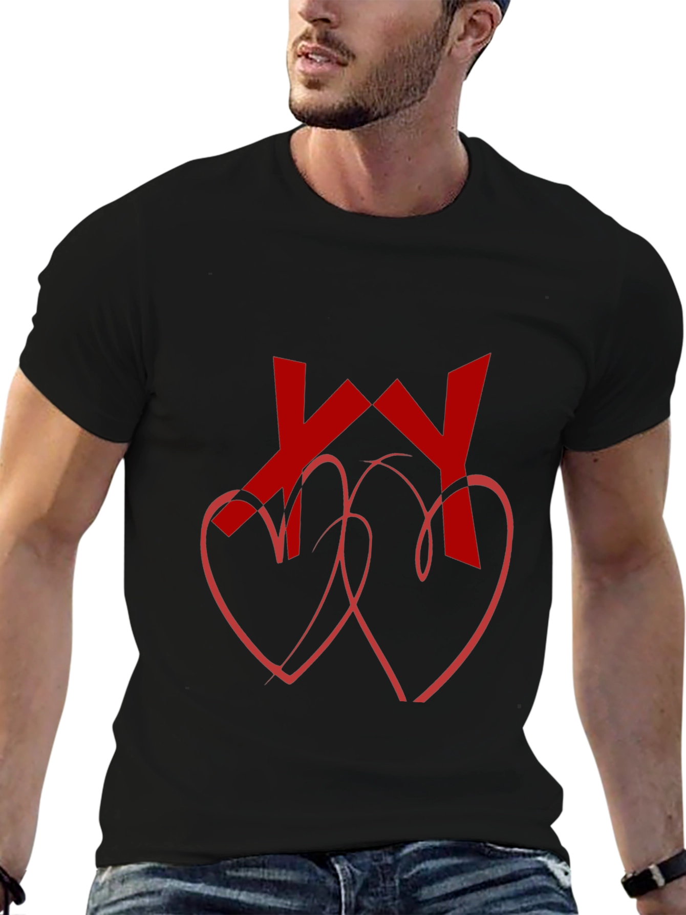 Heart & Initial Graphic Tee - Black