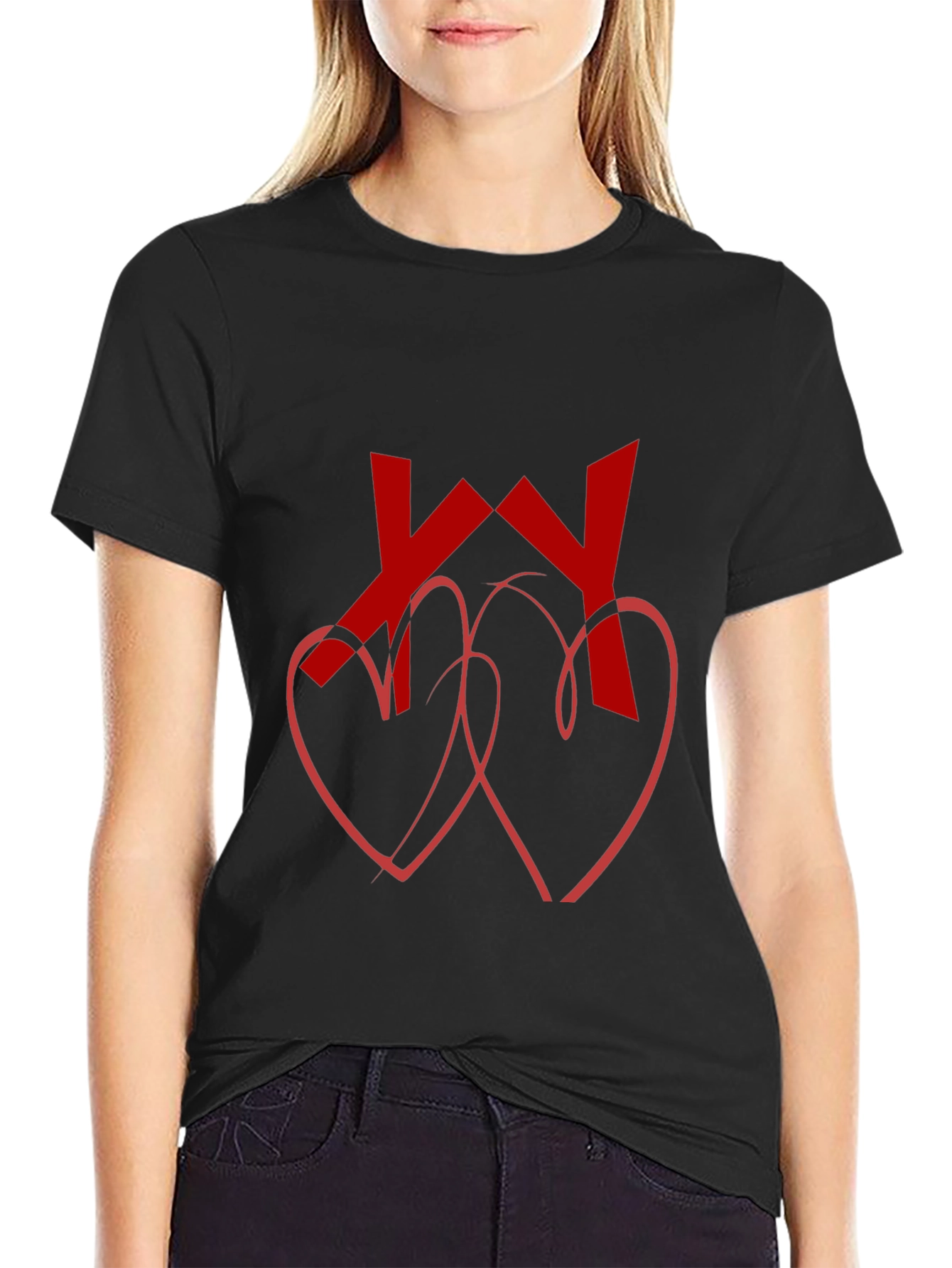 Heart & Initial Graphic Tee - Black