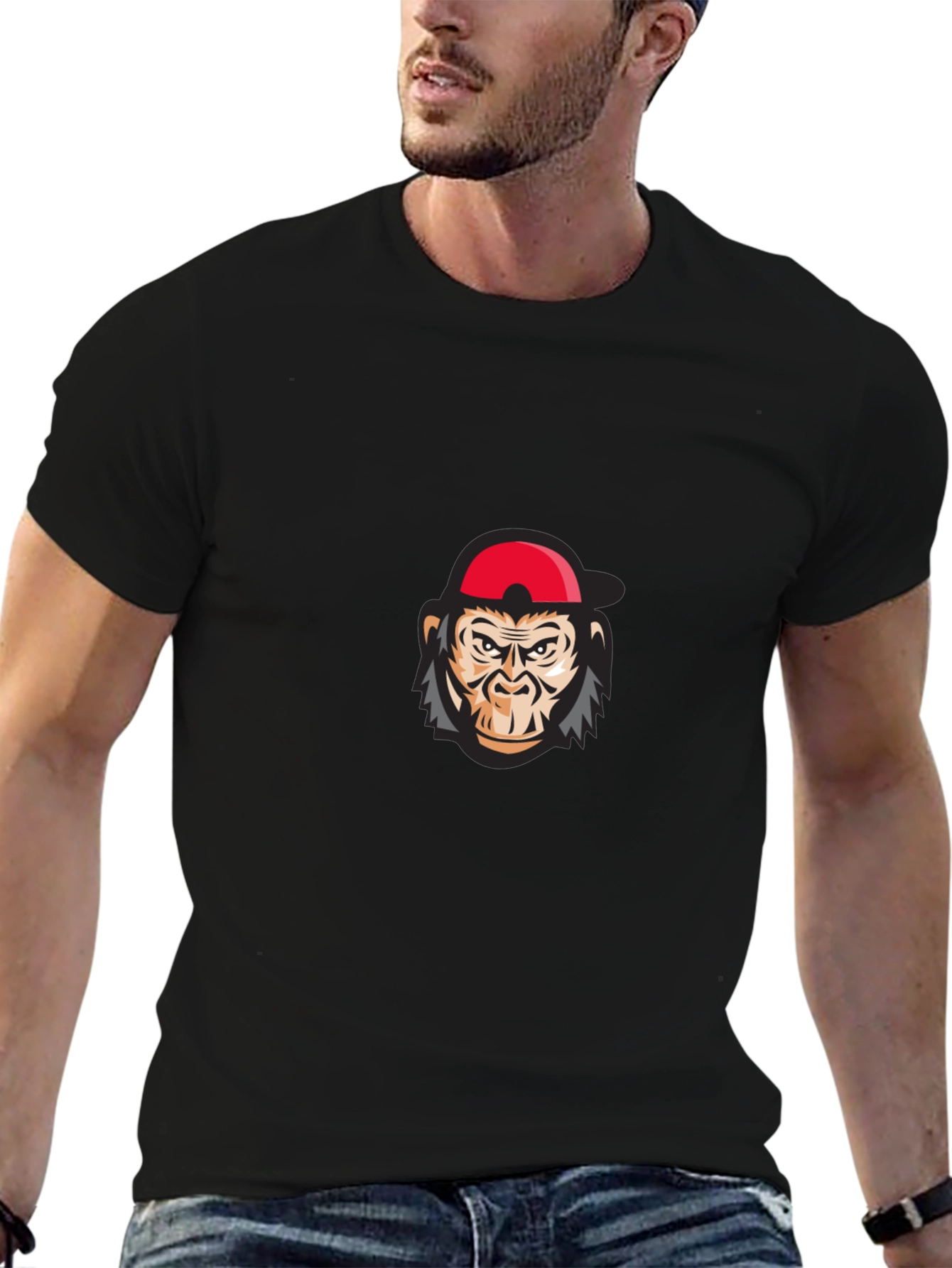 Black Graphic Tee with Gorilla Design