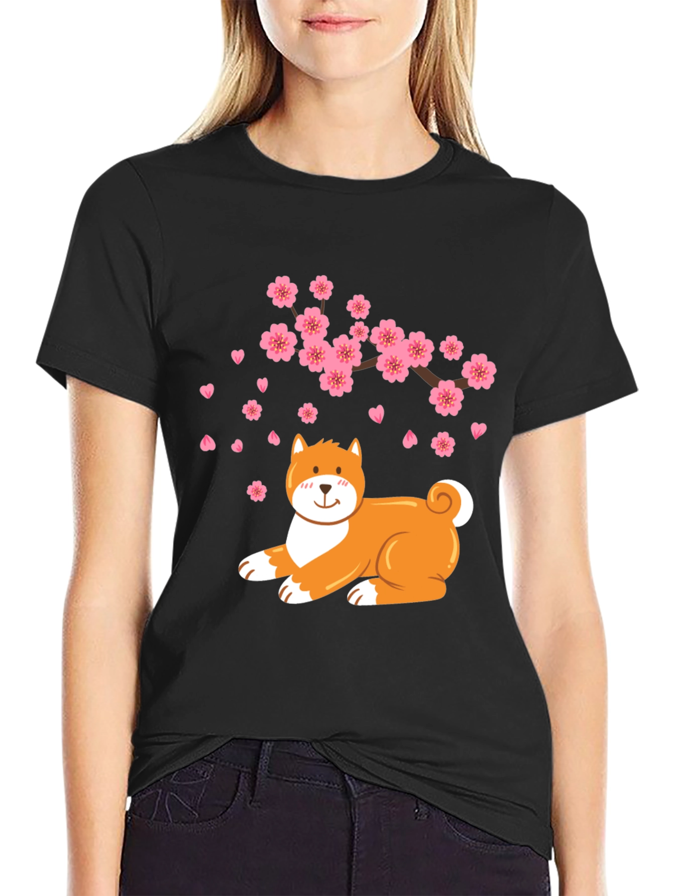 Sakura Shiba Inu Black T-Shirt