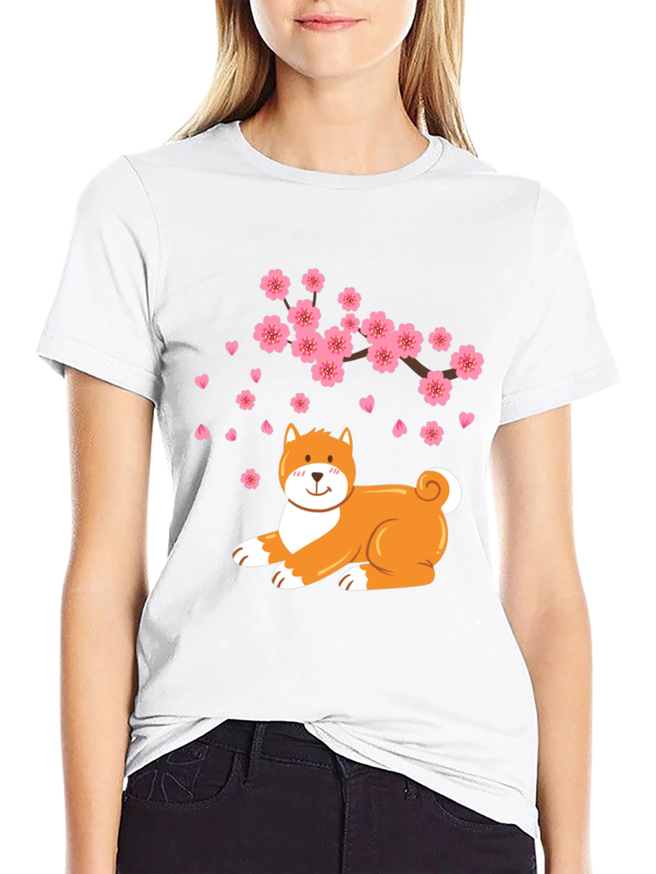Sakura Shiba Inu Black T-Shirt