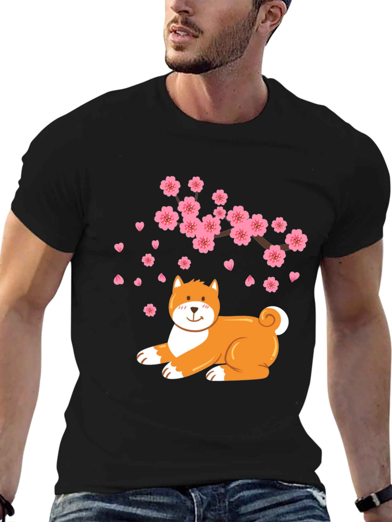 Sakura Shiba Inu Black T-Shirt