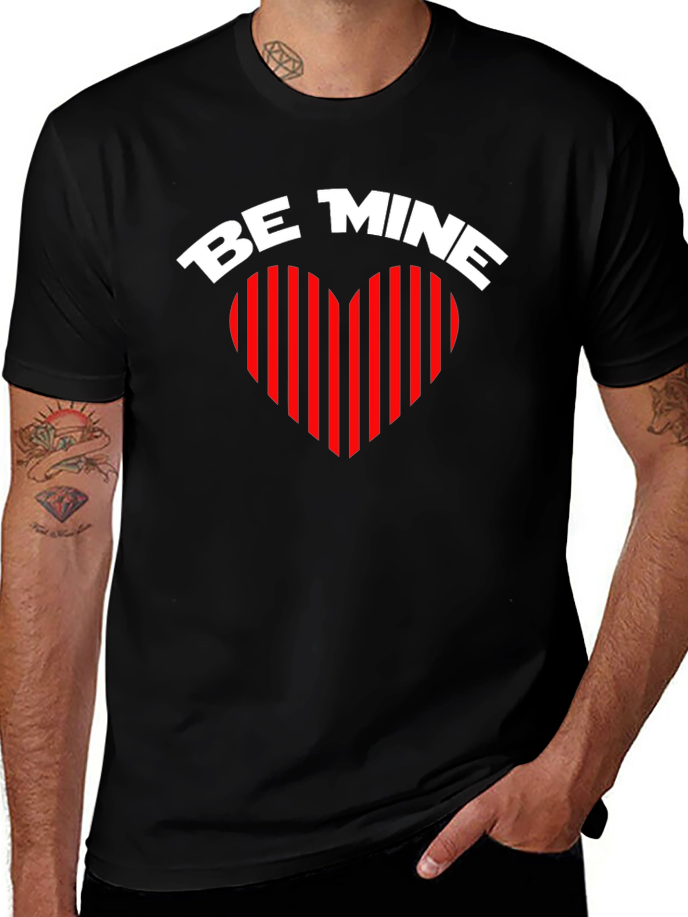 Be Mine Heart Striped Graphic Tee - Black