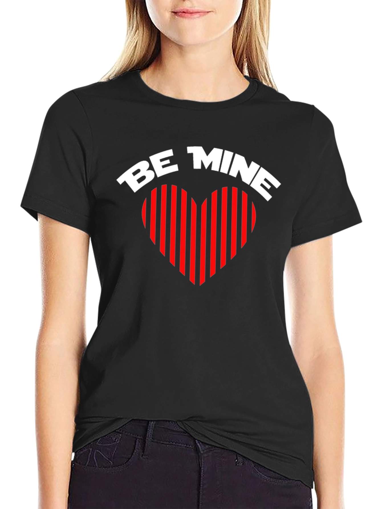 Be Mine Heart Striped Graphic Tee - Black