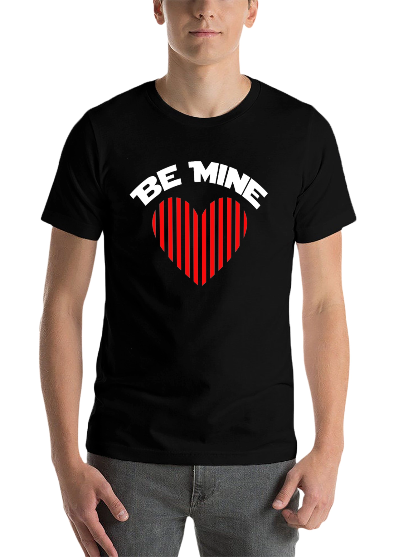 Be Mine Heart Striped Graphic Tee - Black