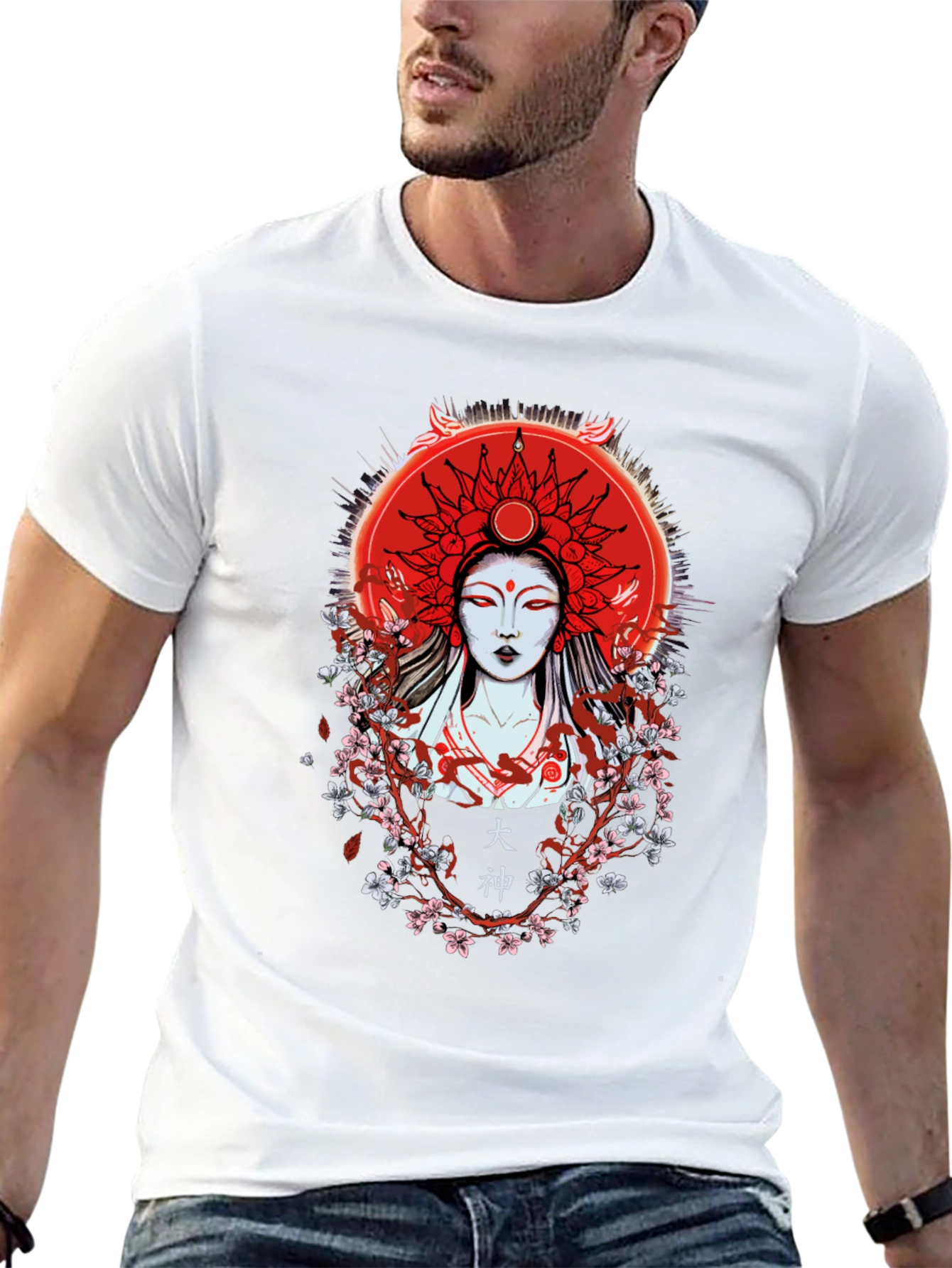 Japanese Goddess Graphic Tee - Red Sun