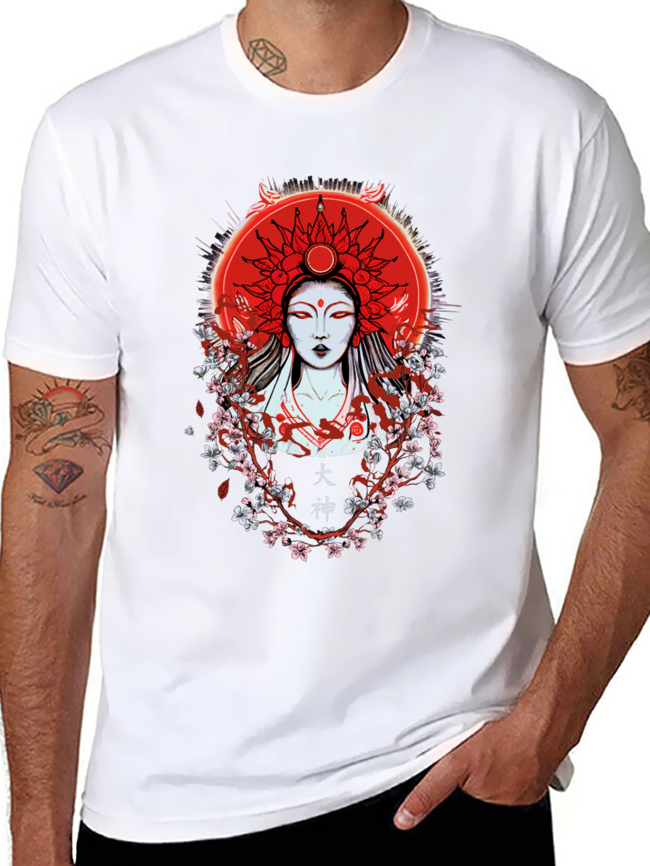 Japanese Goddess Graphic Tee - Red Sun