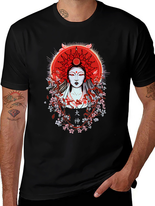 Japanese Goddess Graphic Tee - Red Sun