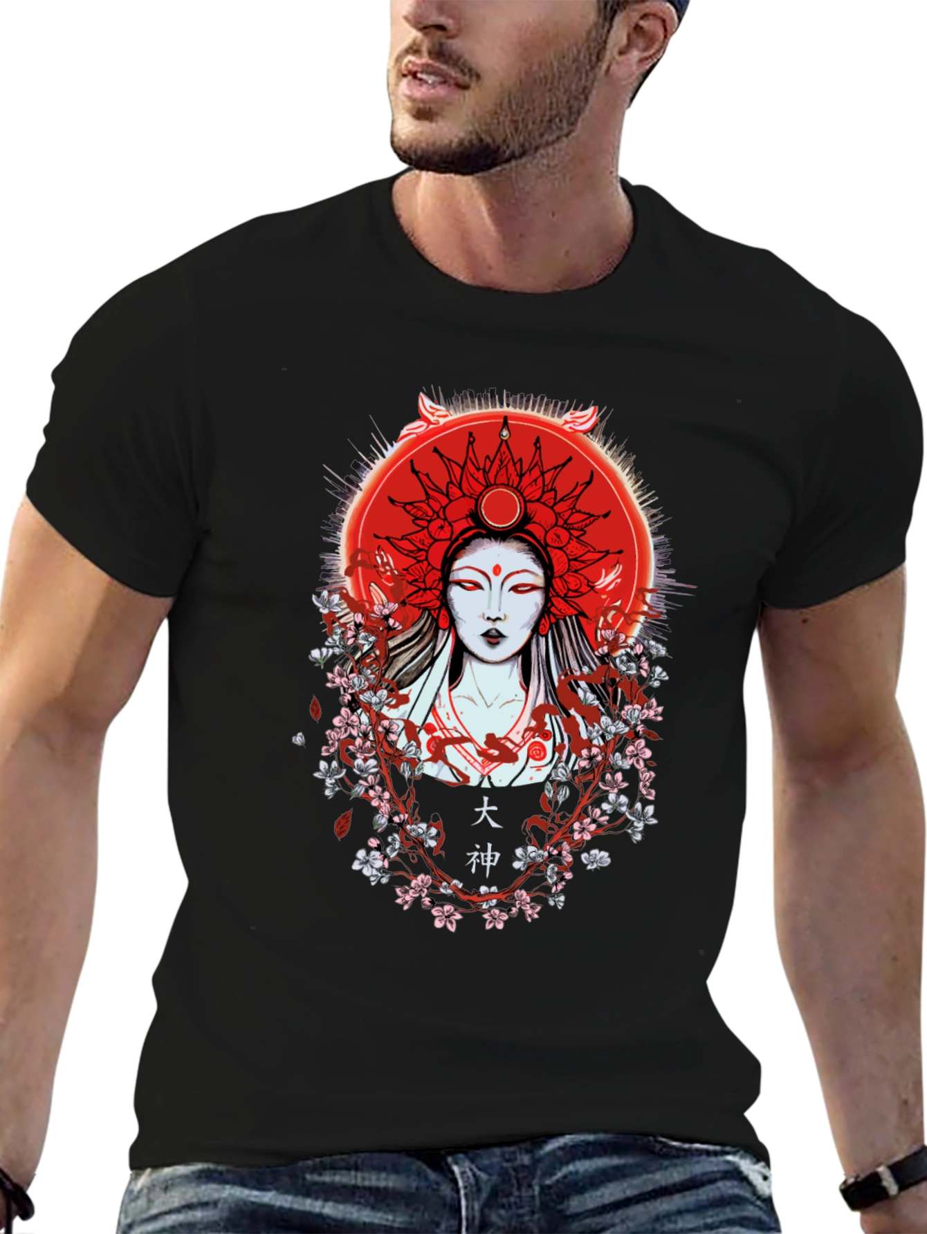 Japanese Goddess Graphic Tee - Red Sun